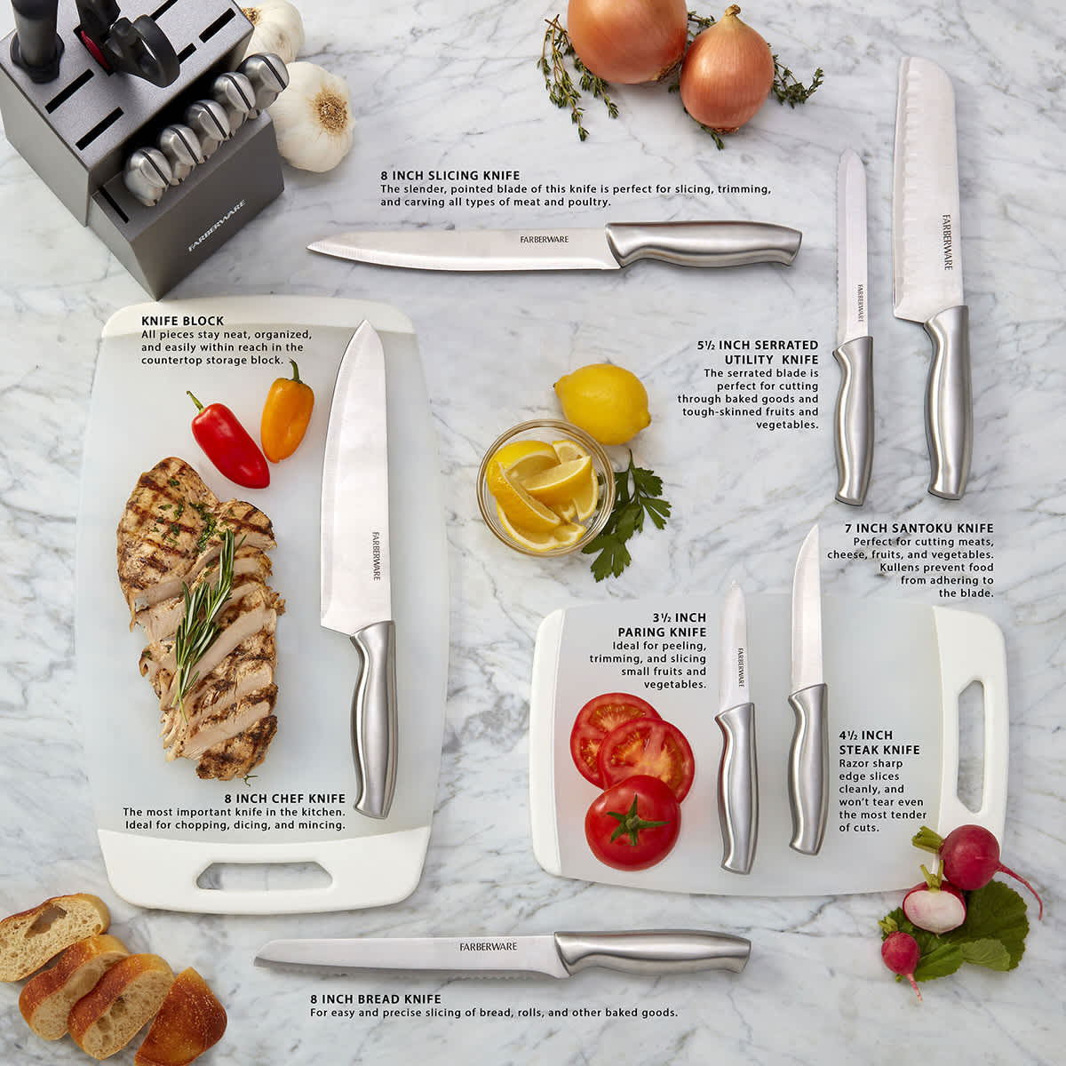 Farberware 15-Piece Stamped Stainless Steel Graphite Cutlery Block Set