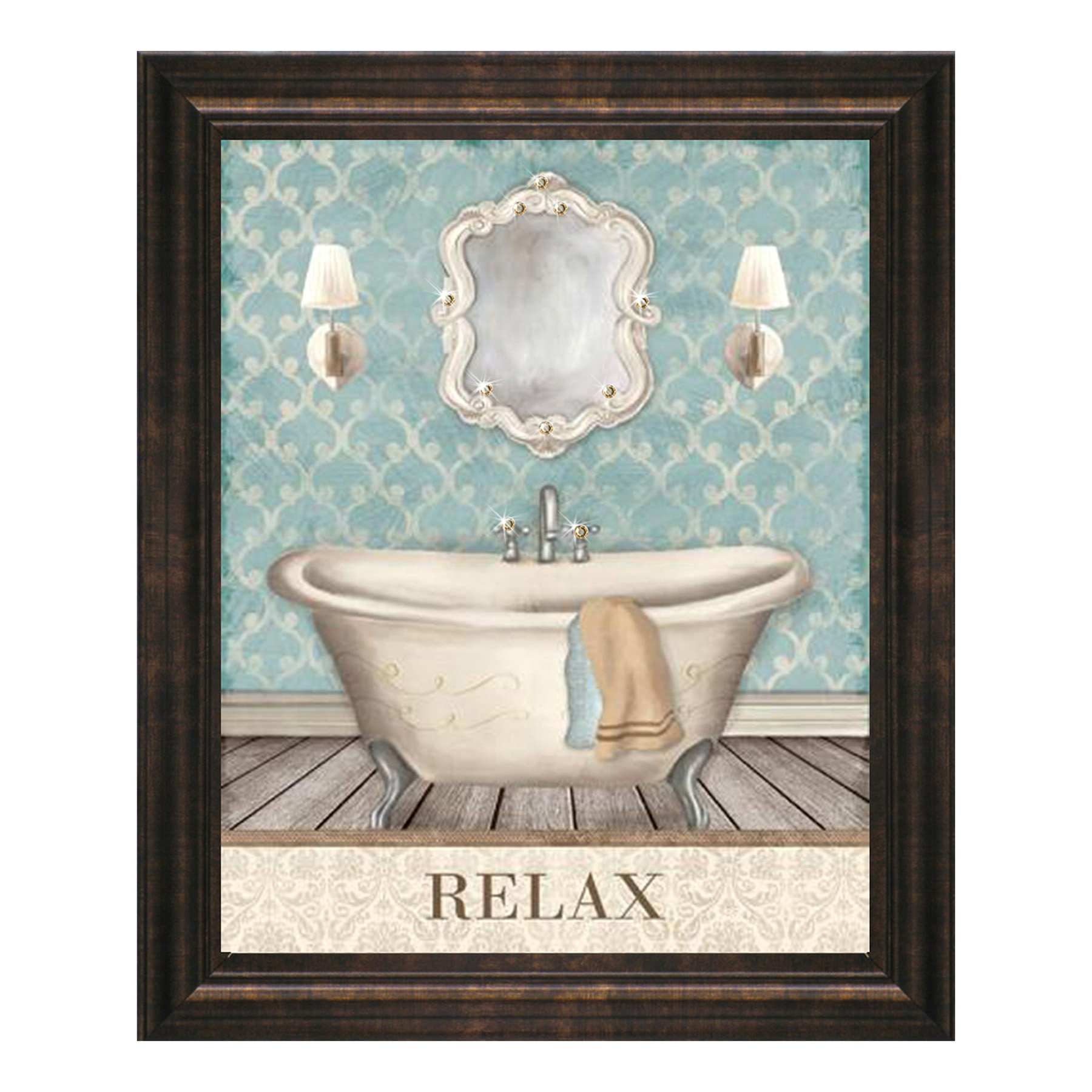 Glass Framed Relax Bathtub Wall Art, 9x11