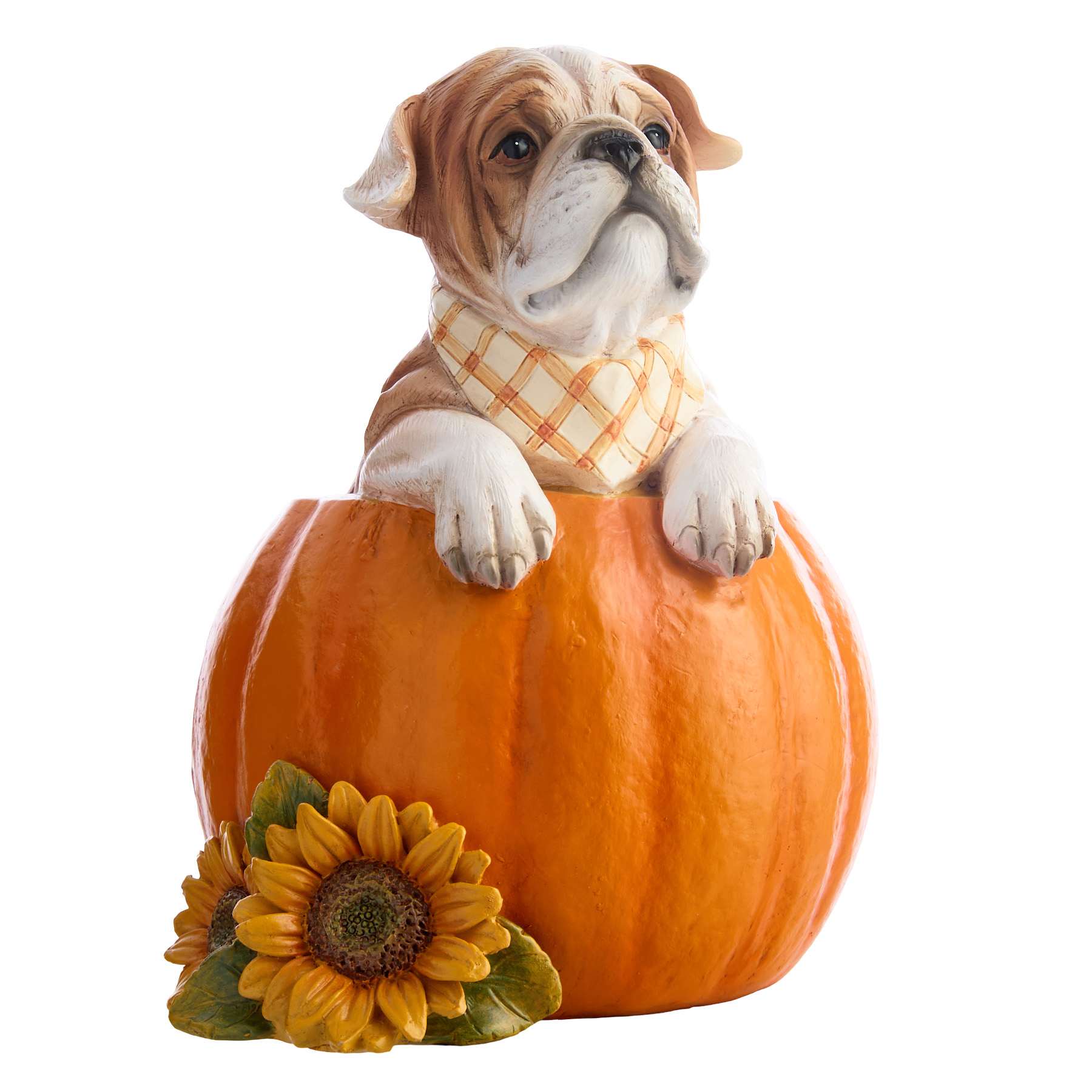 Homespun Harvest Dog Sitting in Pumpkin, 7.3"
