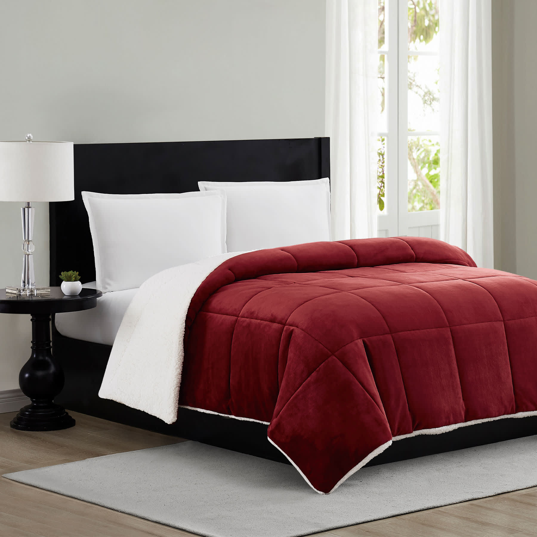 Solid Red Sherpa Comforter, King