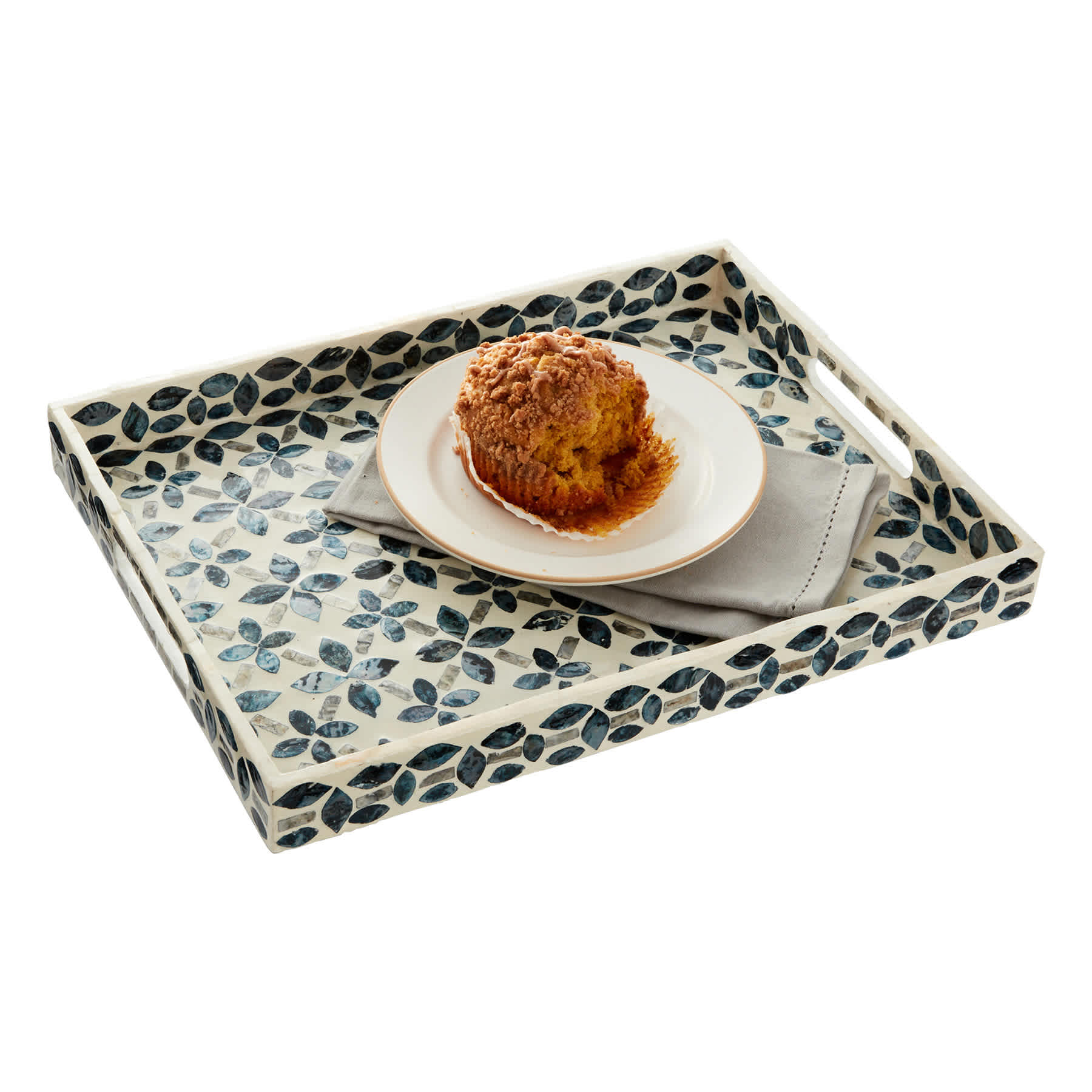 Tracey Boyd Blue Mosaic Patterned Decorative Tray, 16x12