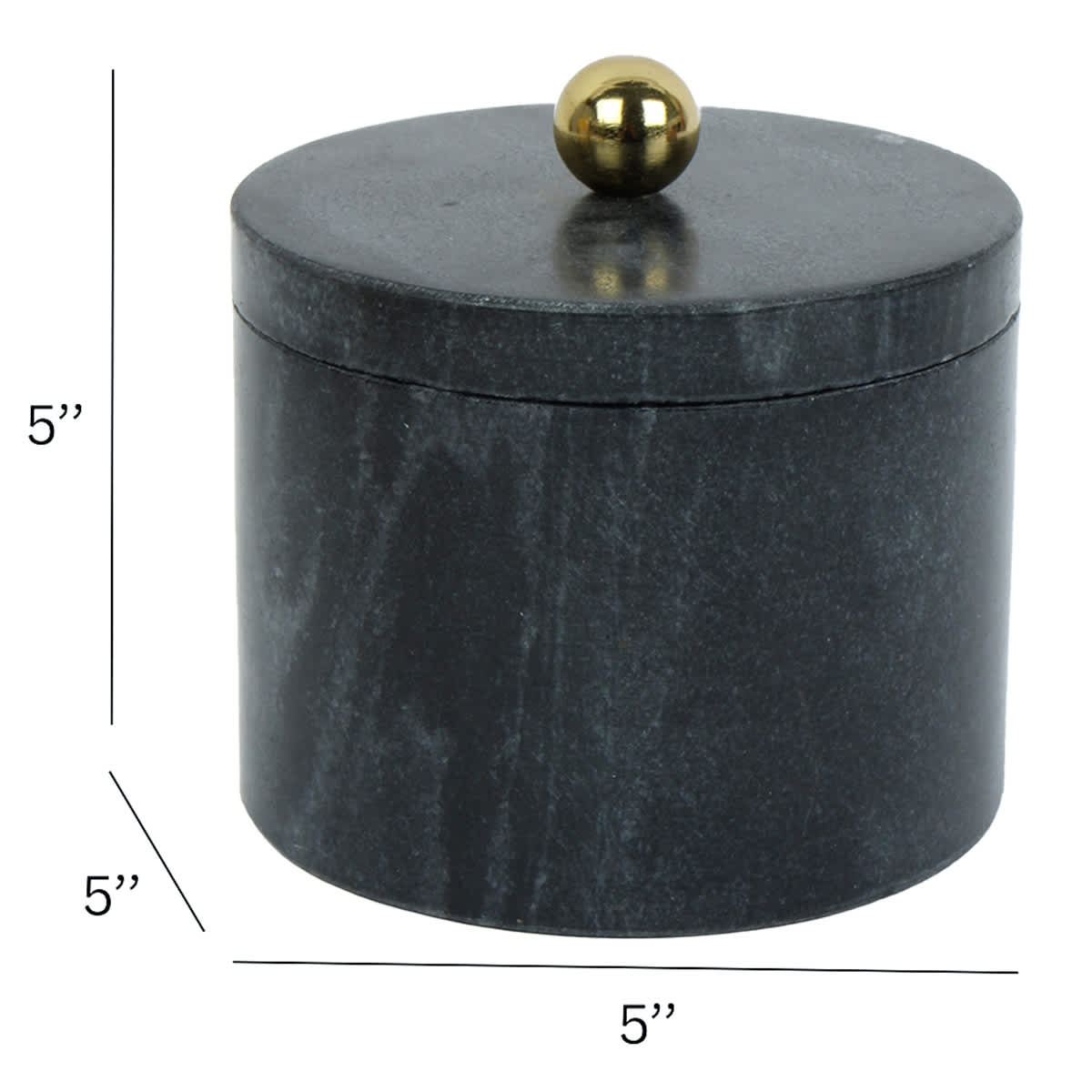 Black Marble Box with Gold Metal Ball, 5"