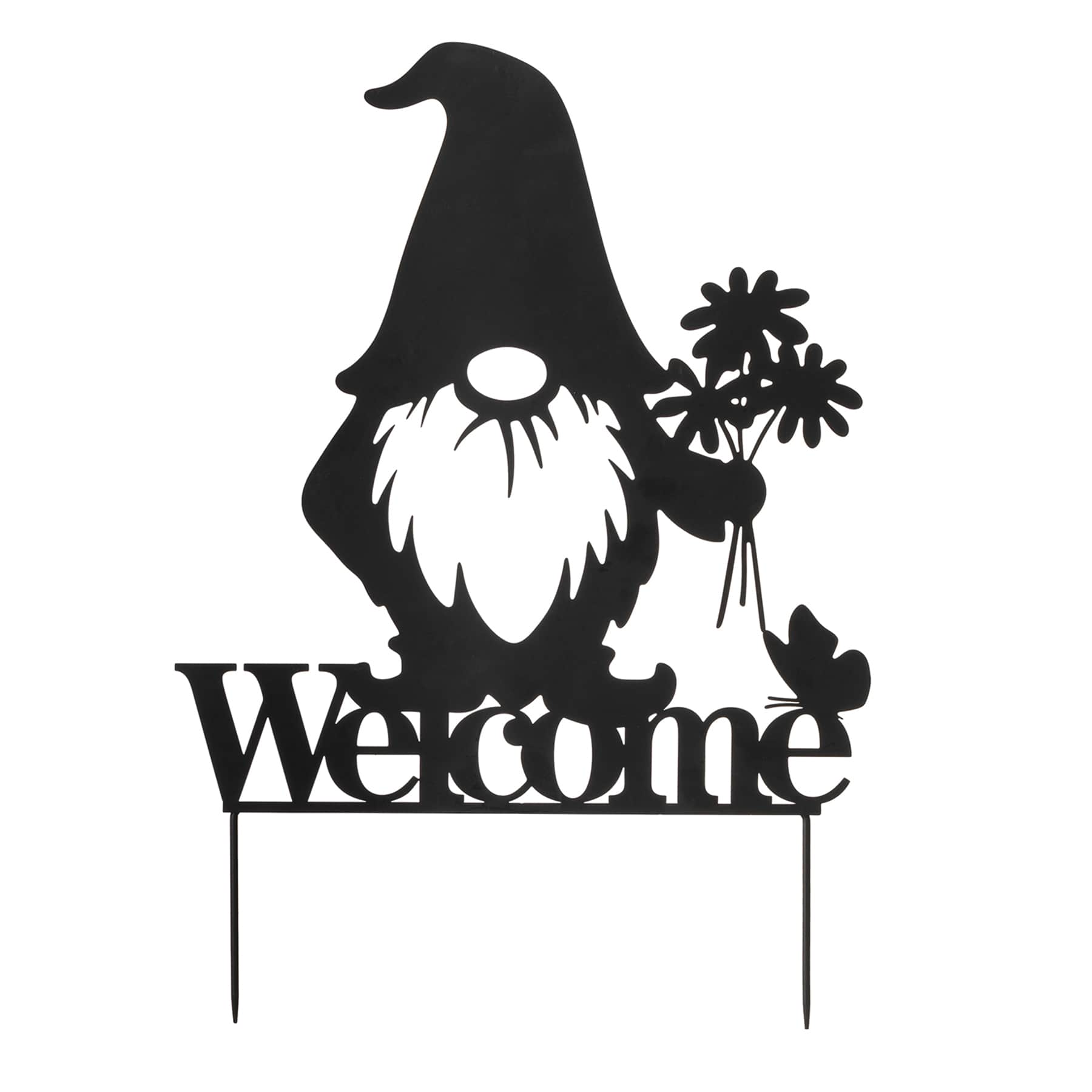 Welcome Black Metal Gnome Yard Stake, 23"