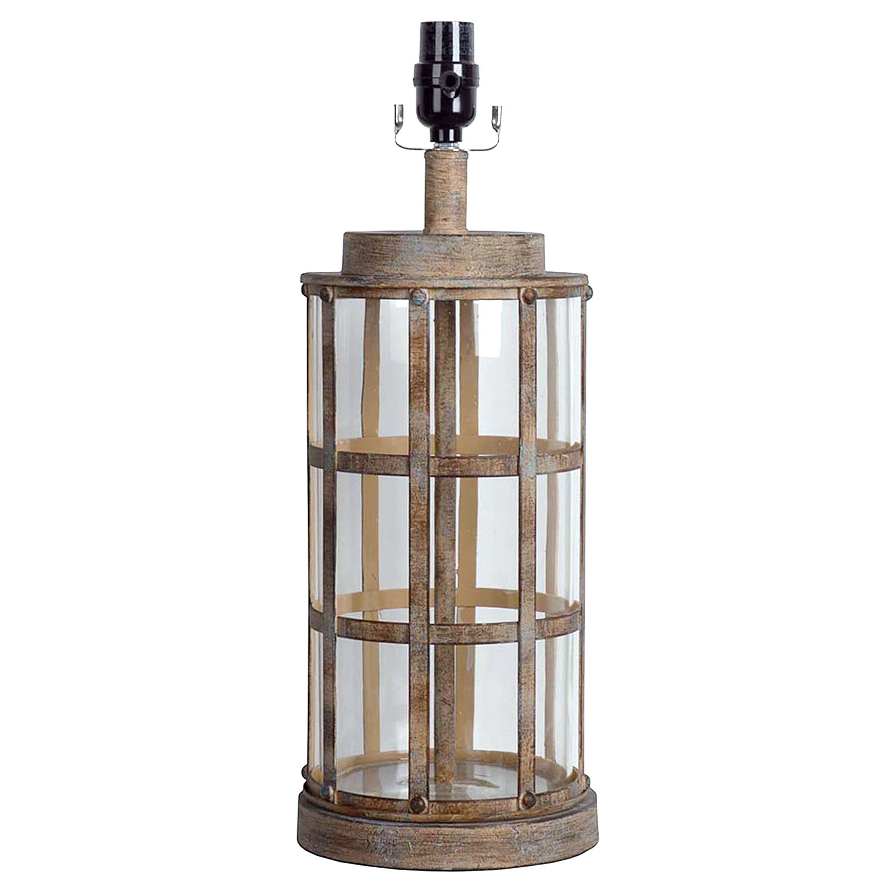 Clear Glass & Tan Metal Medium Table Lamp Base, 19"