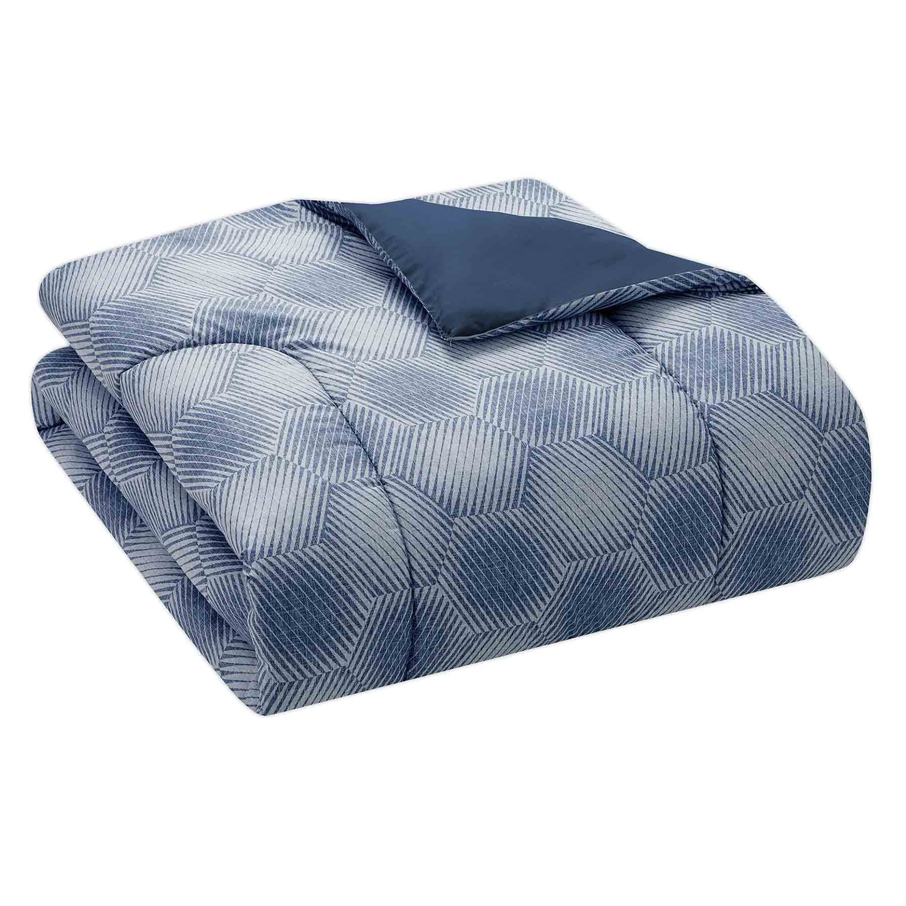 8-Piece Blue Hexagon Striped Essential Comforter Set, Full