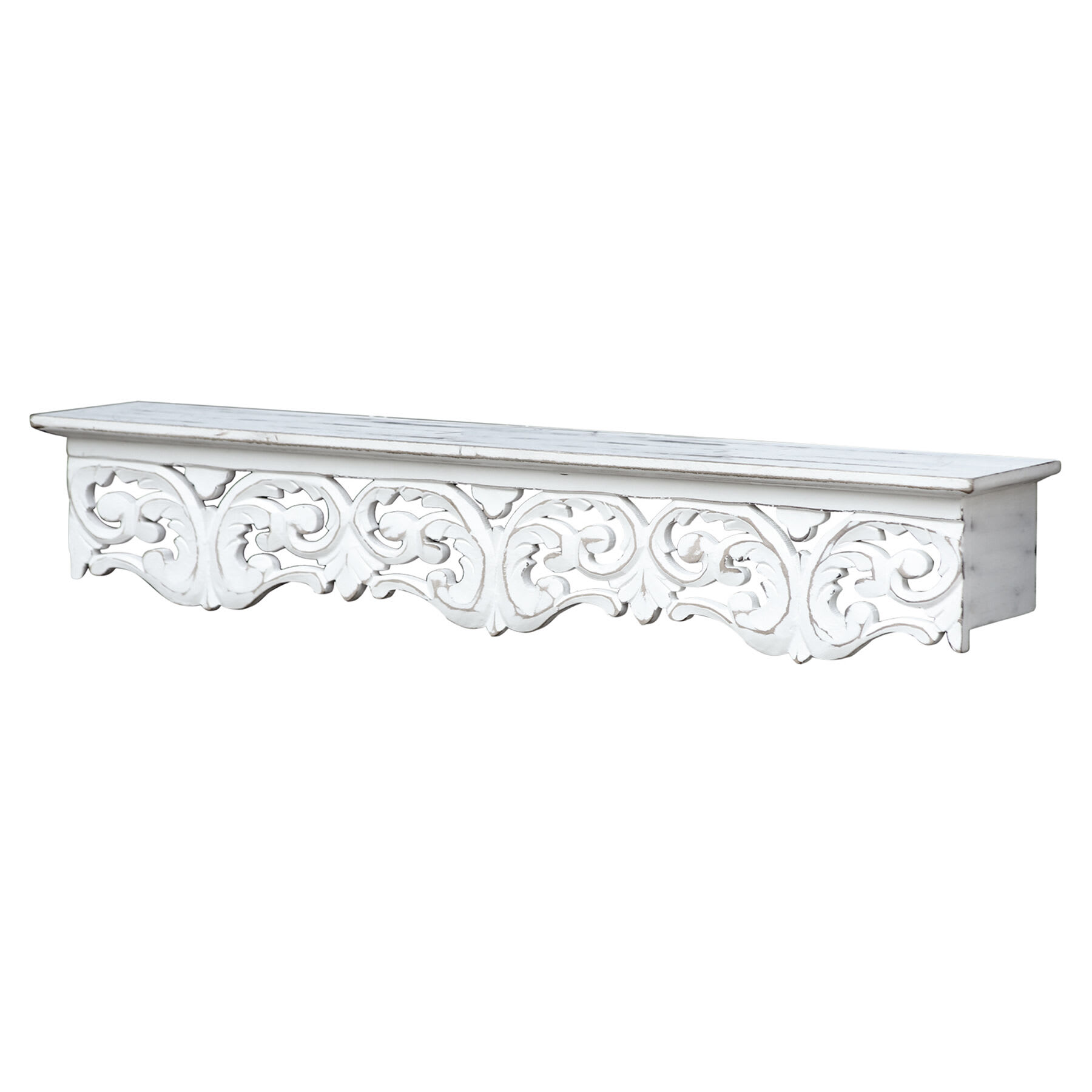 Curtis White Hand Carved Wooden Wall Shelf, 30x5