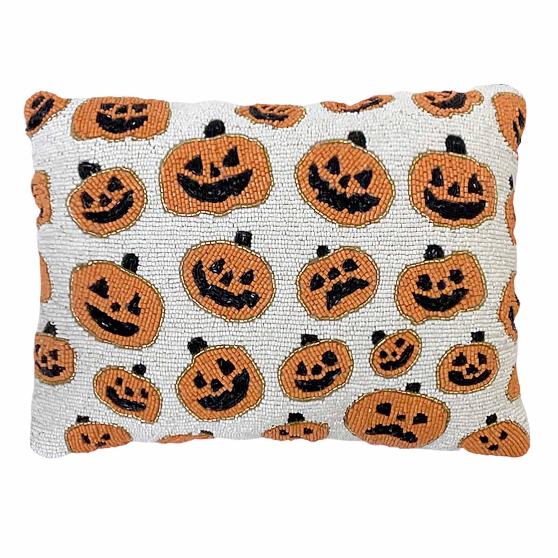 Beaded Jack-o'-Lantern Pumpkin Throw Pillow, 12x16