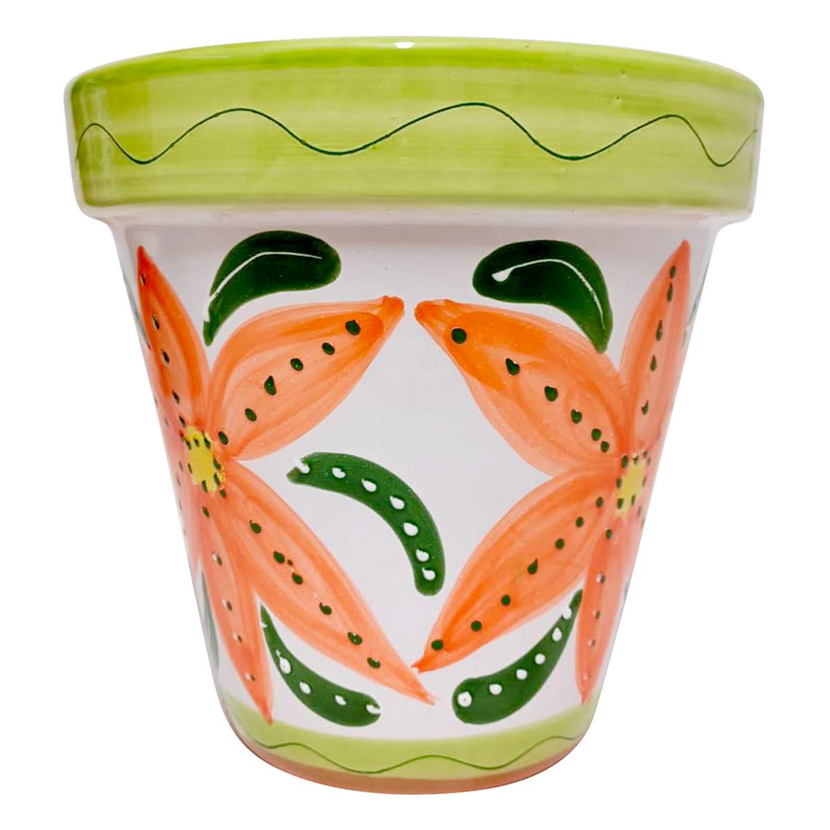 Hand Painted Spanish Orange Flower Outdoor Planter, Small