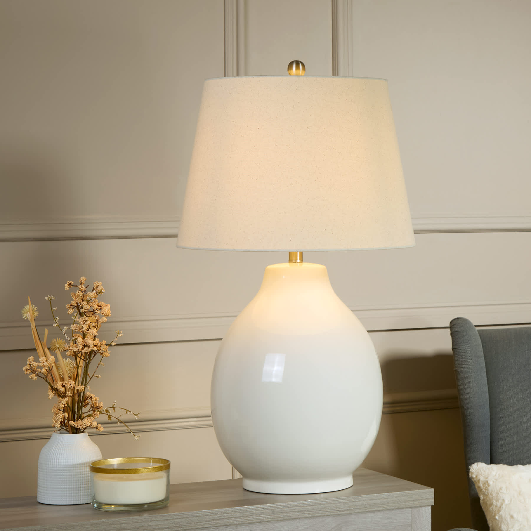 White Ceramic Medium Table Lamp Base, 20"