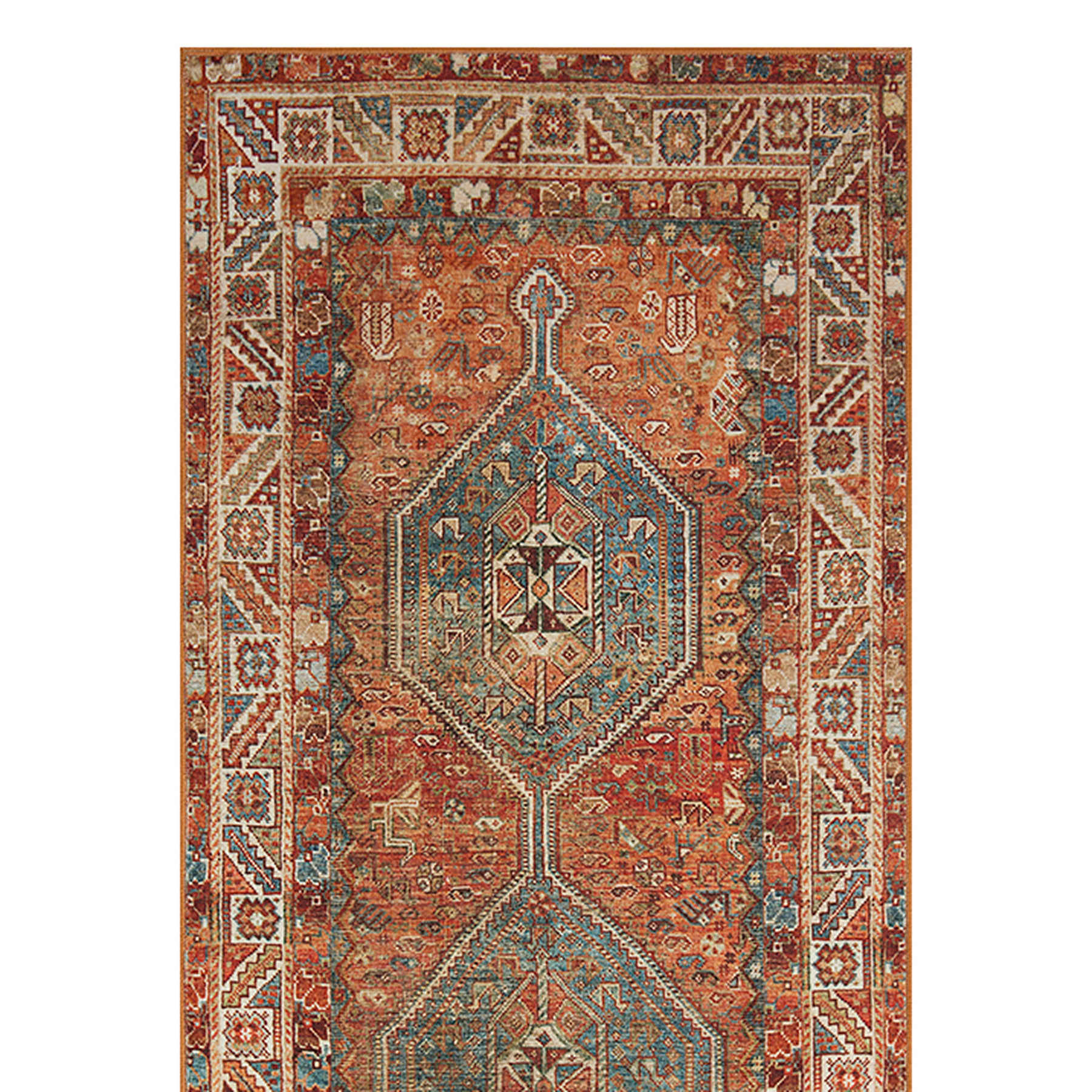 (D570) Freya Red Multicolor Medallion Washable Runner, 2x7