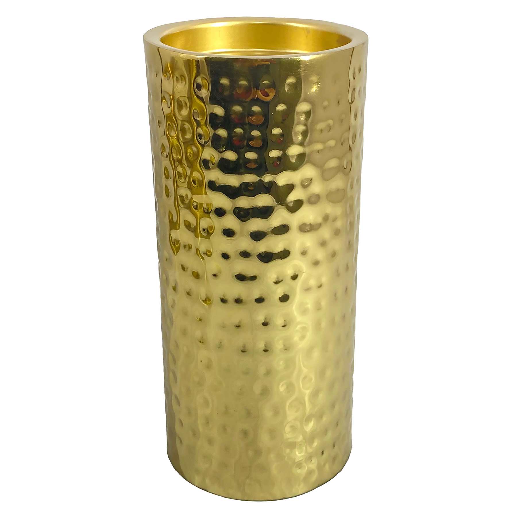 Hammered Gold Metal Pillar Candle Holder, 8"