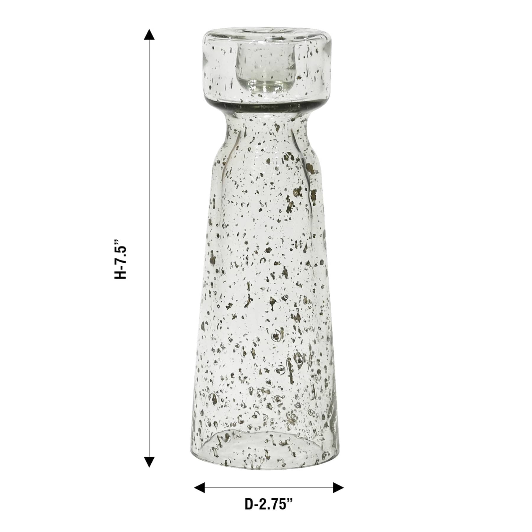 Clear Seeded Glass Taper Candle Holder, 7.5"