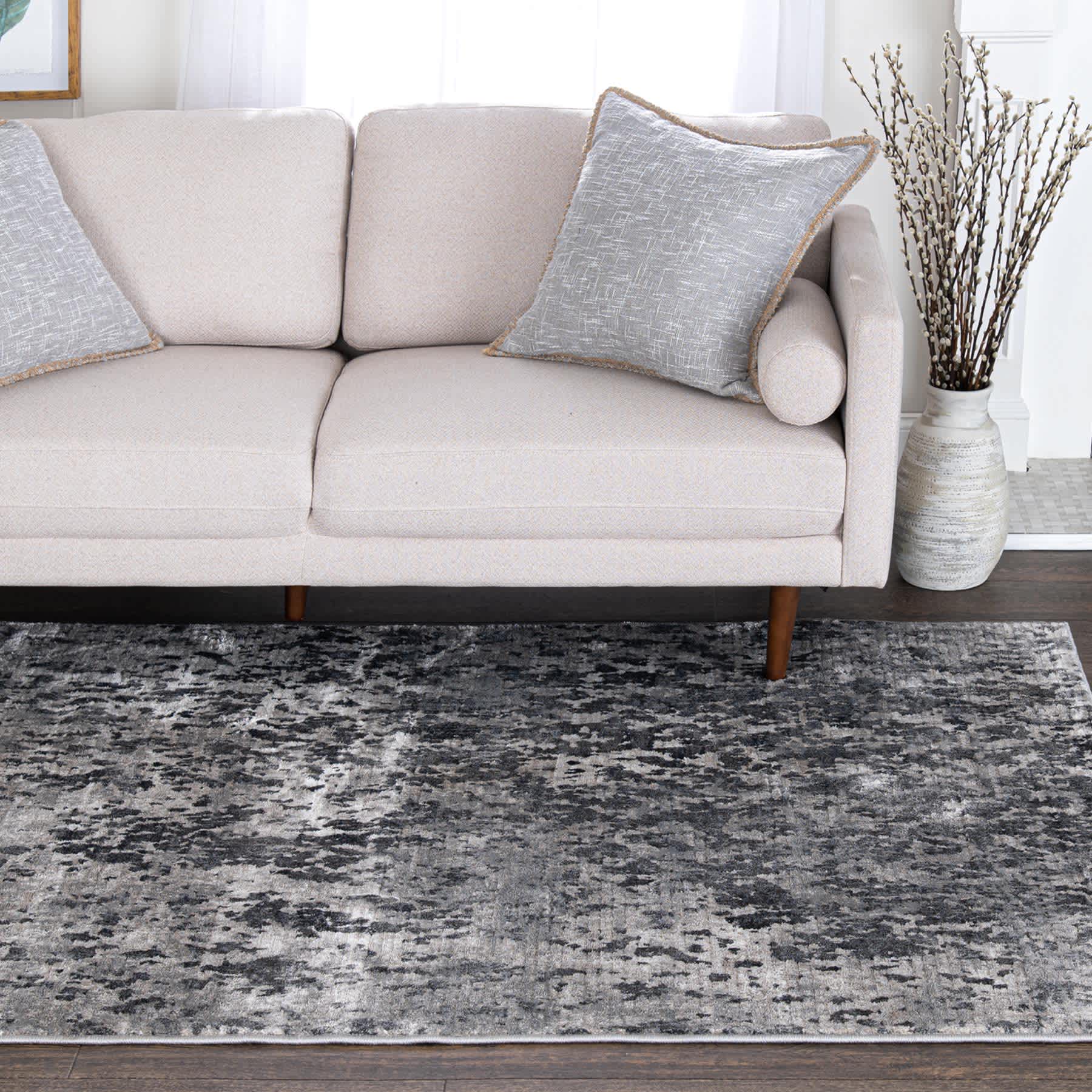 (B789) Crosby St. Adore Black & Grey Abstract Area Rug, 8x10