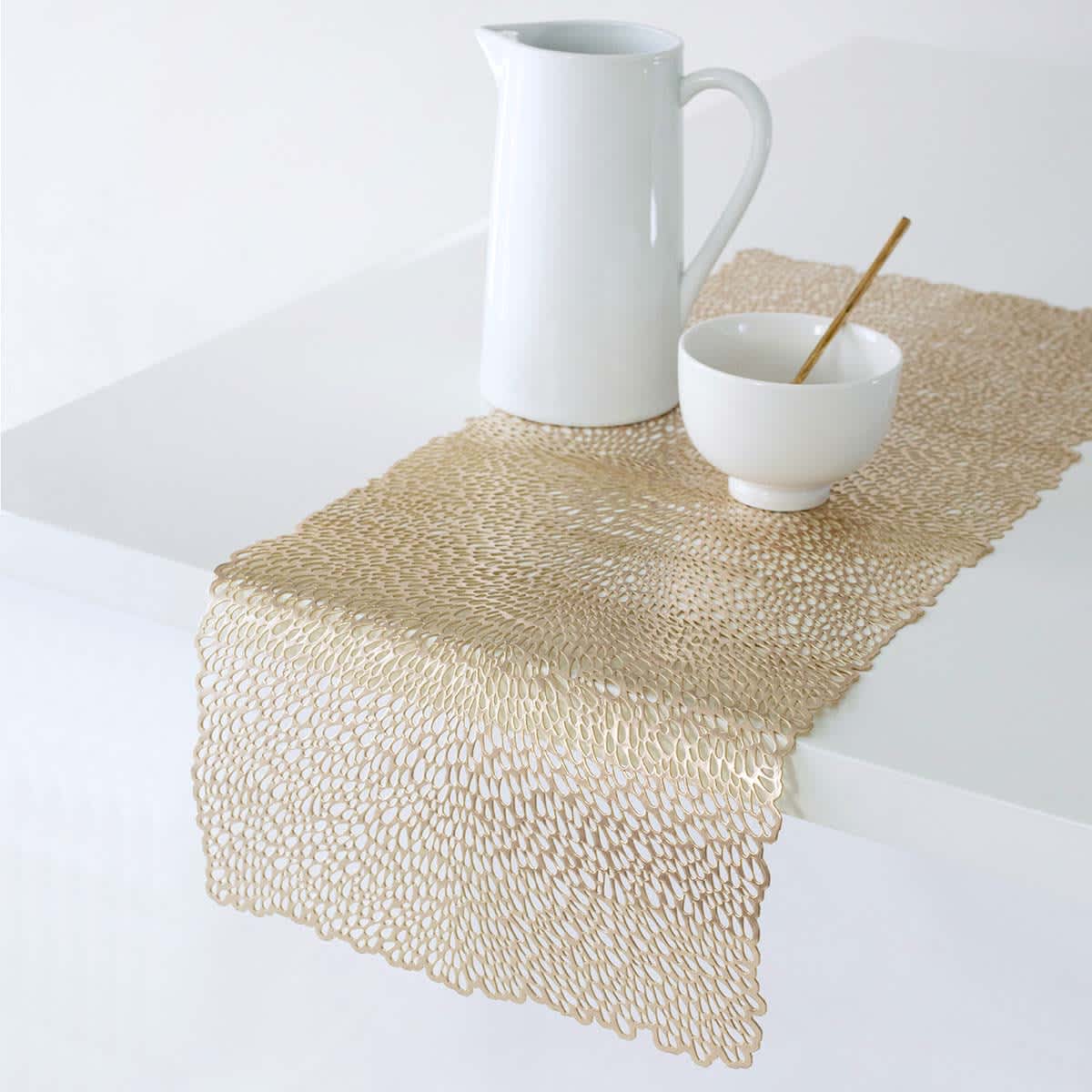 Gold Bloom Pressed Vinyl Centerpiece Table Runner, 14.3x36.6