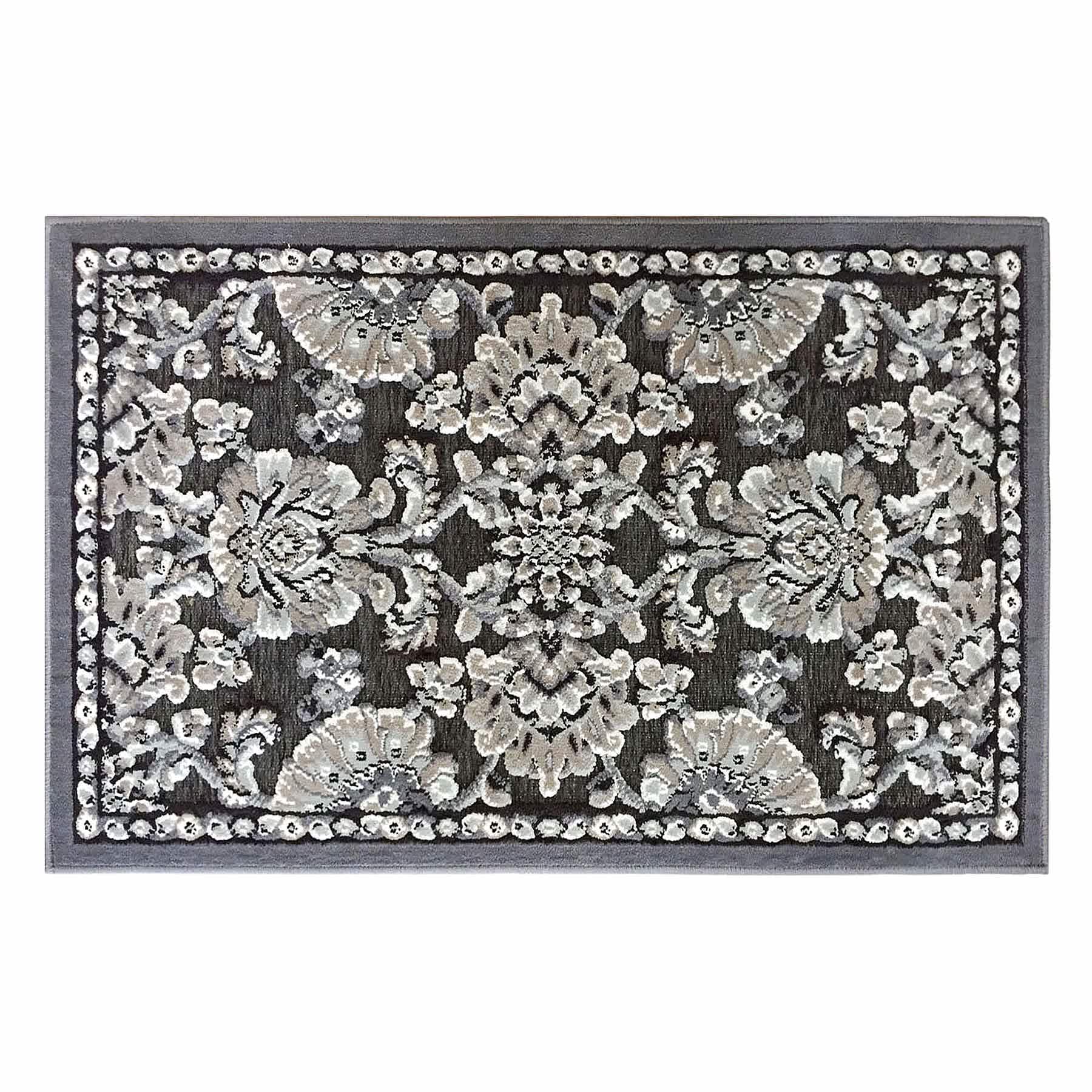 Arrington Grey & Taupe Traditional Floral Washable Accent Rug, 20x32