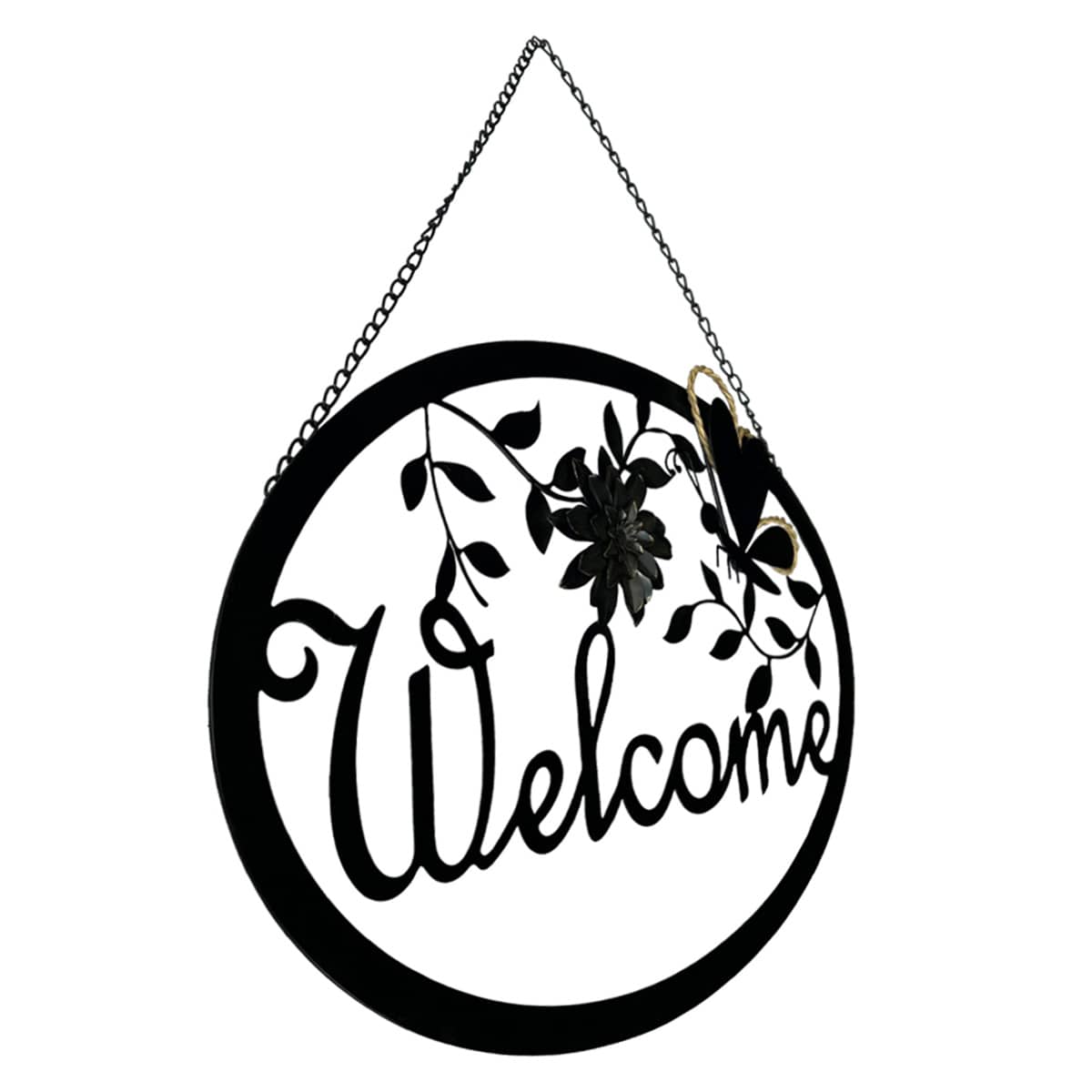 Black Metal Welcome Cut Out Sign, 24"