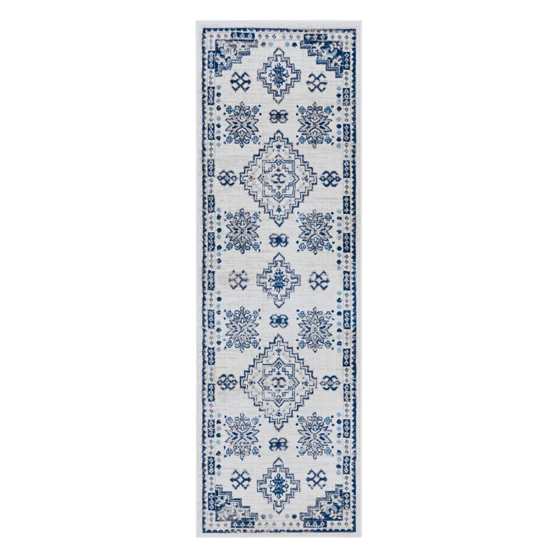 (D496) Roma Blue Medallion Runner, 2x7
