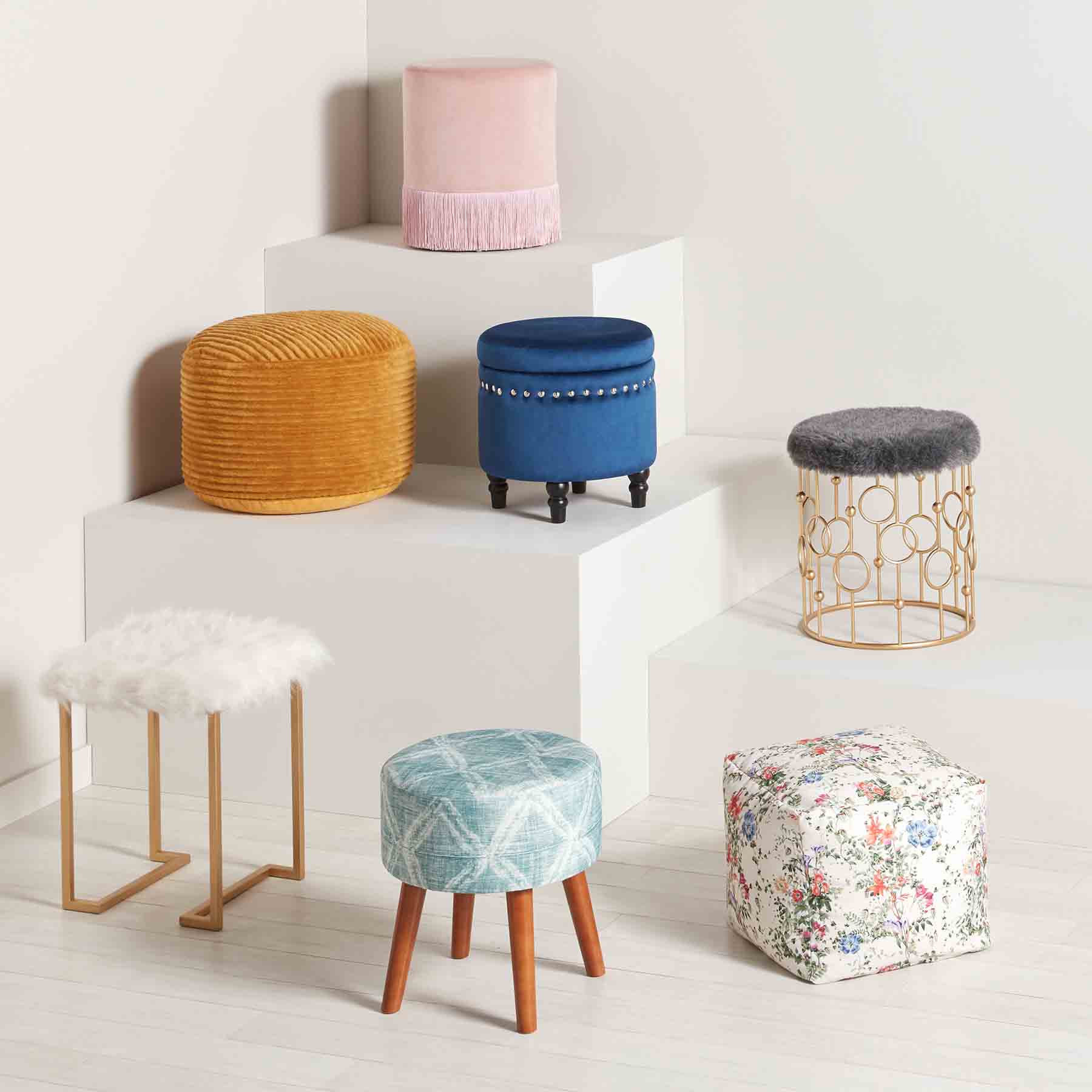 Ridgecrest Mustard Plush Pouf, 20"