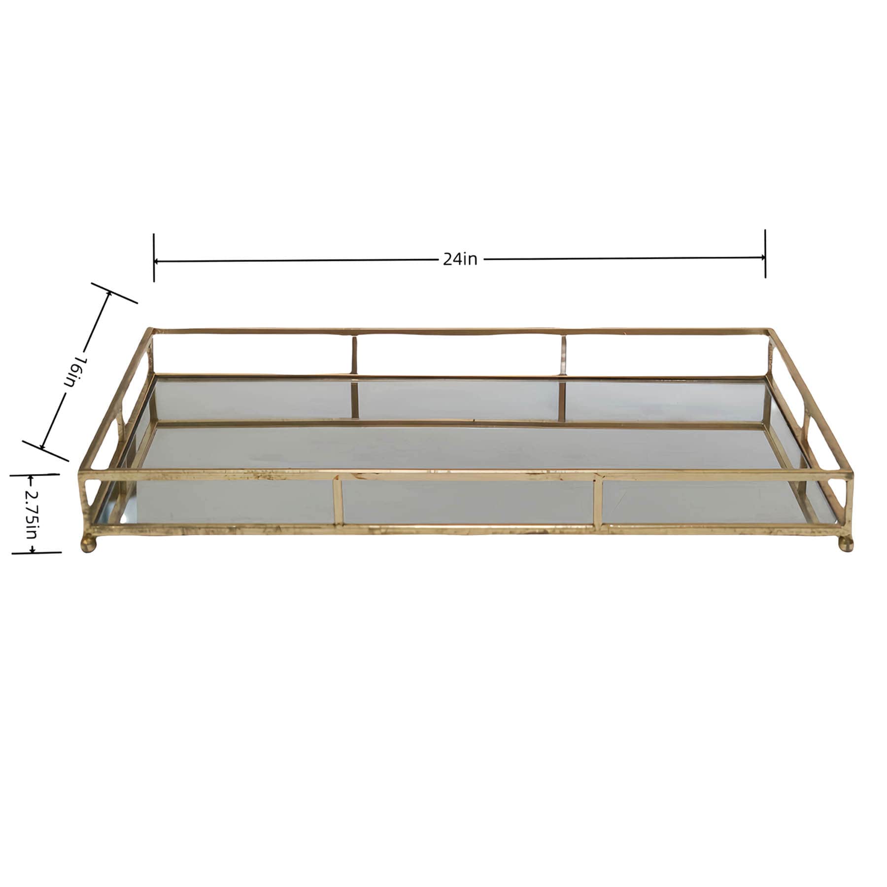 Gold Metal Rectangle Tray with Mirror, 24x16