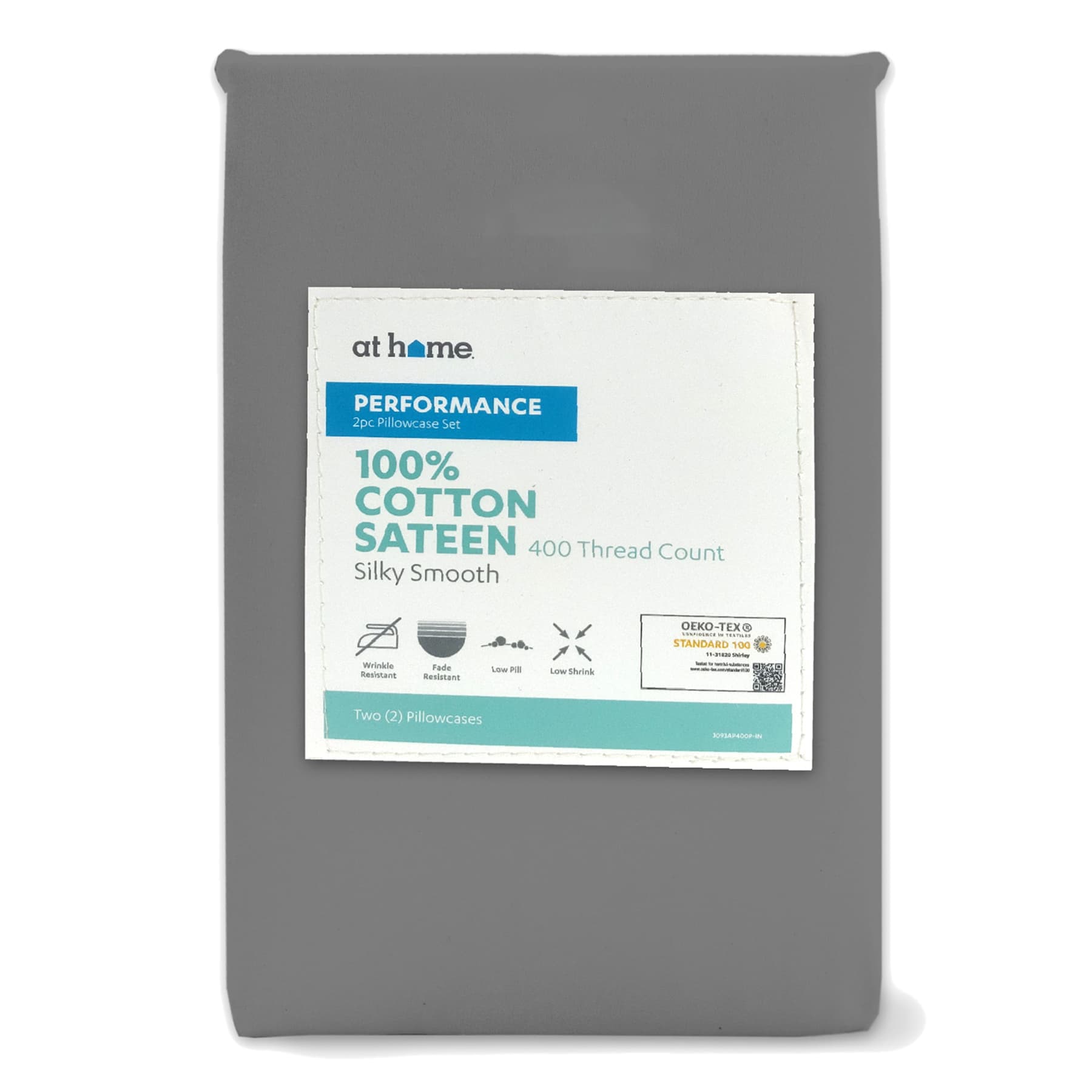 2-Piece Dark Grey 400 Thread Count Cotton Performance Pillowcase Set, King