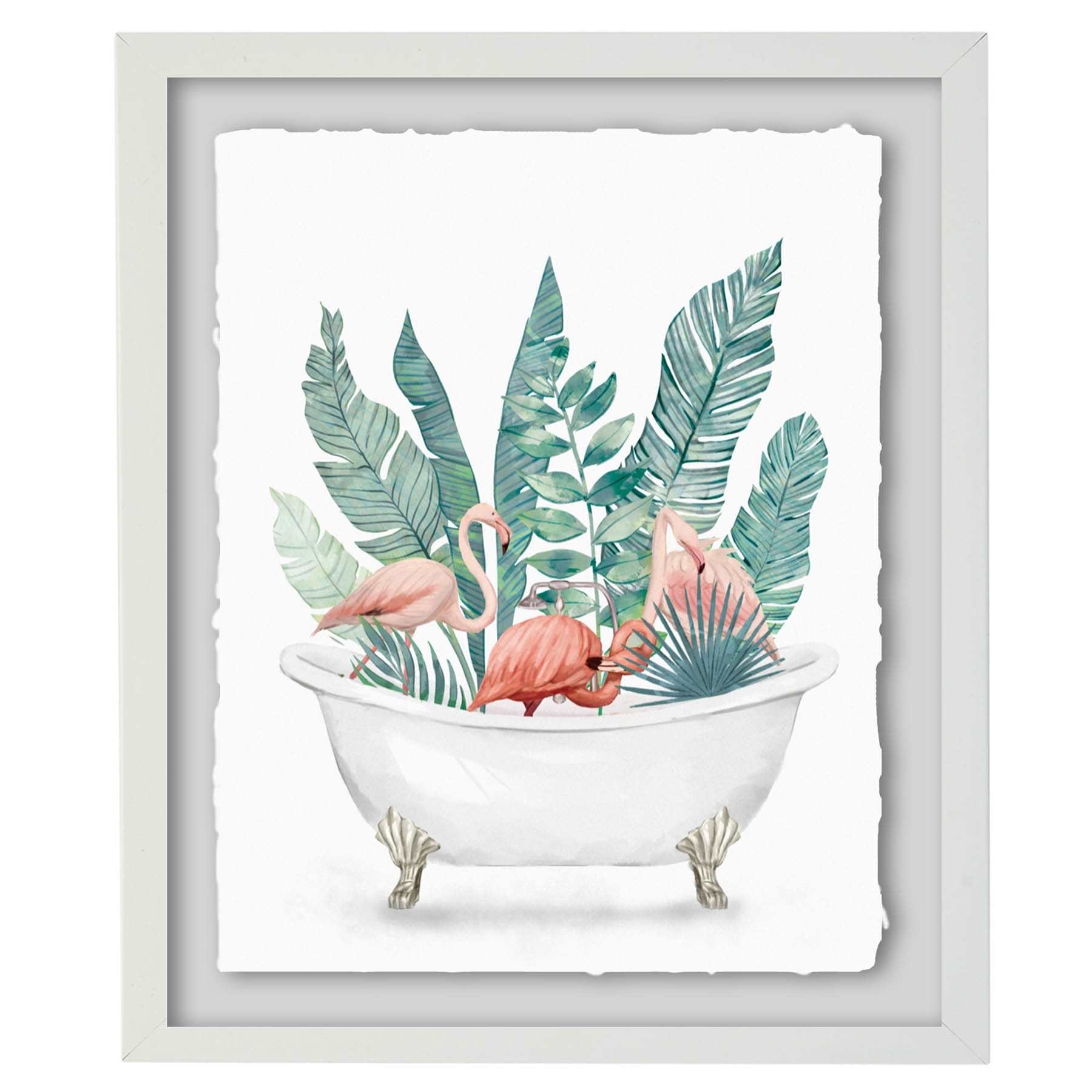 Providence Glass Framed Flamingos in Bath Print Wall Art, 16x20
