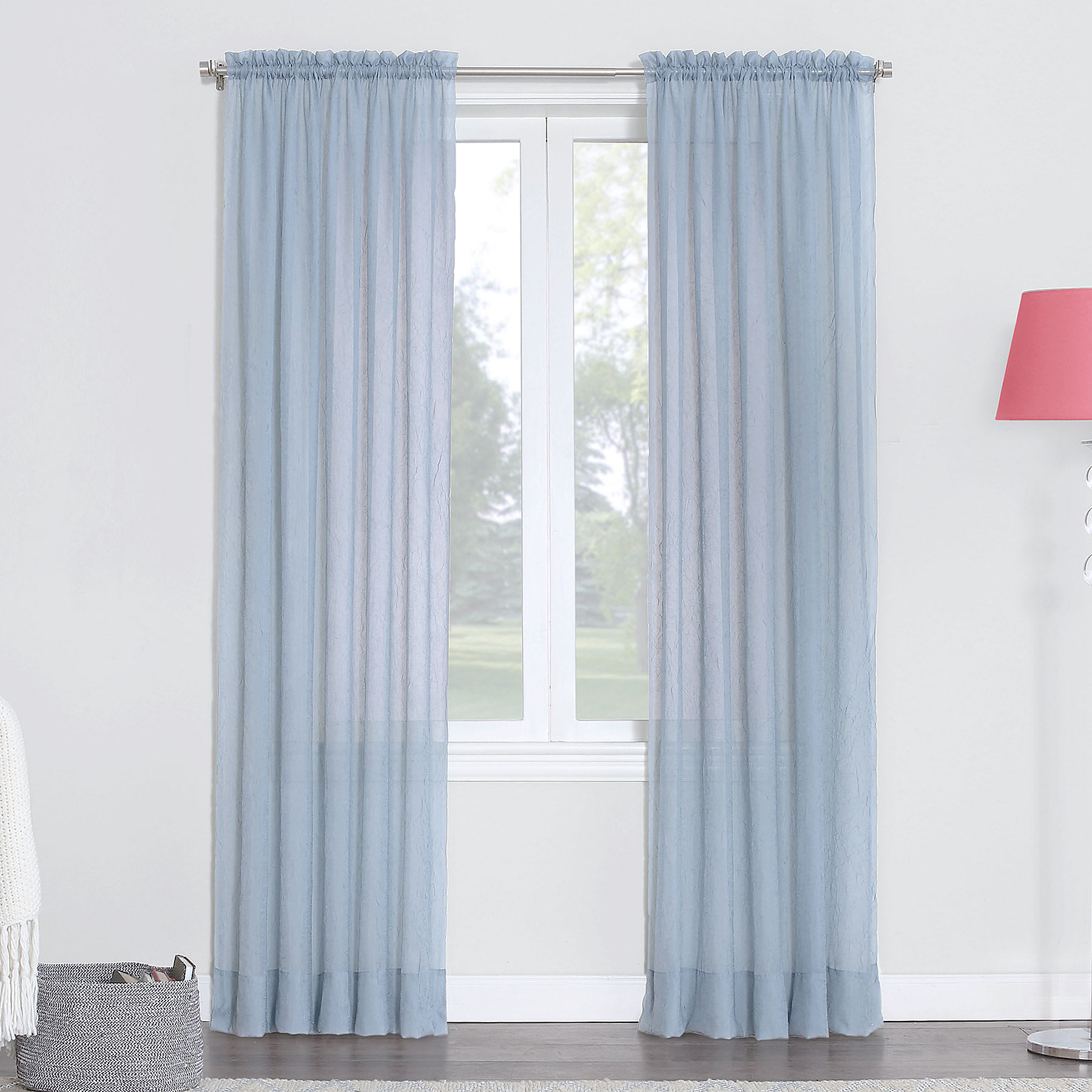 Erica Blue Crushed Rod Pocket Sheer Voile Curtain Panel, 84"