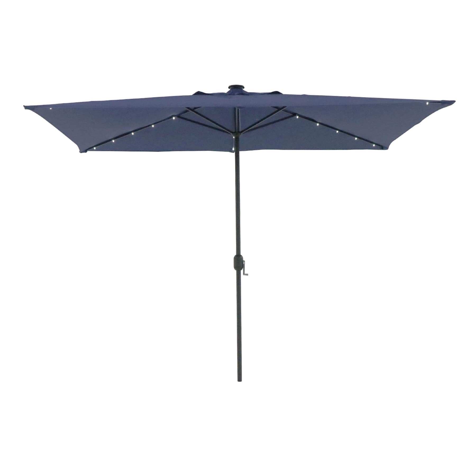 Dark Blue Rectangle LED Crank Patio Umbrella, 6.5x10'