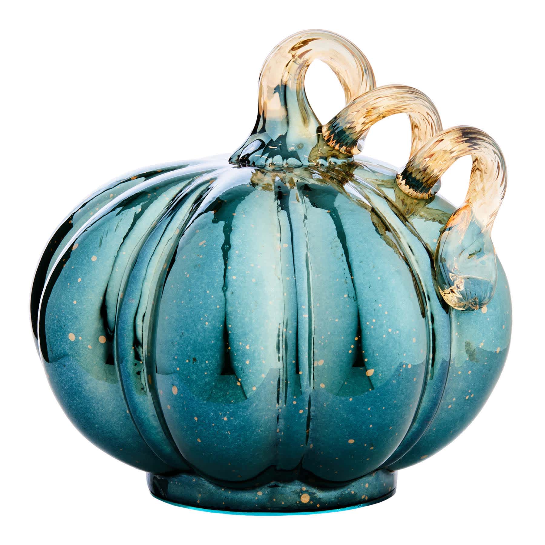 Blue & Green Glass Pumpkin, 4"