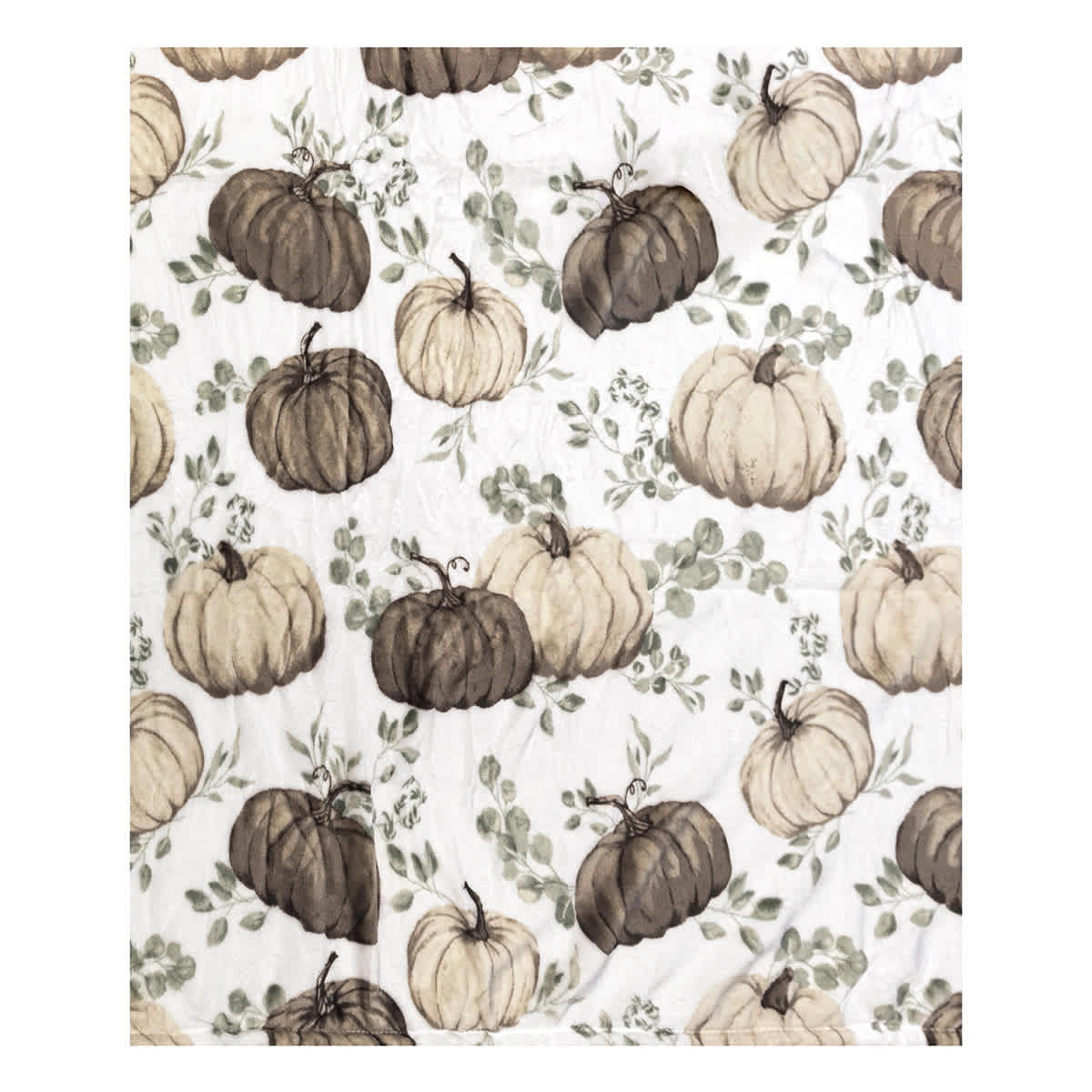 Pumpkin Print White Plush Throw Blanket, 50x60