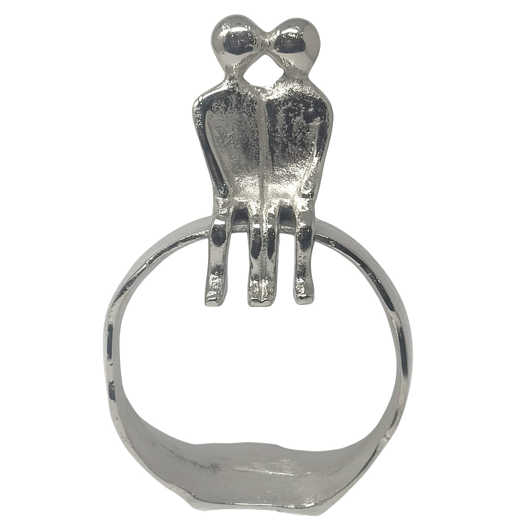 Nickel Sitting Couple Aluminum Figurine, 9"