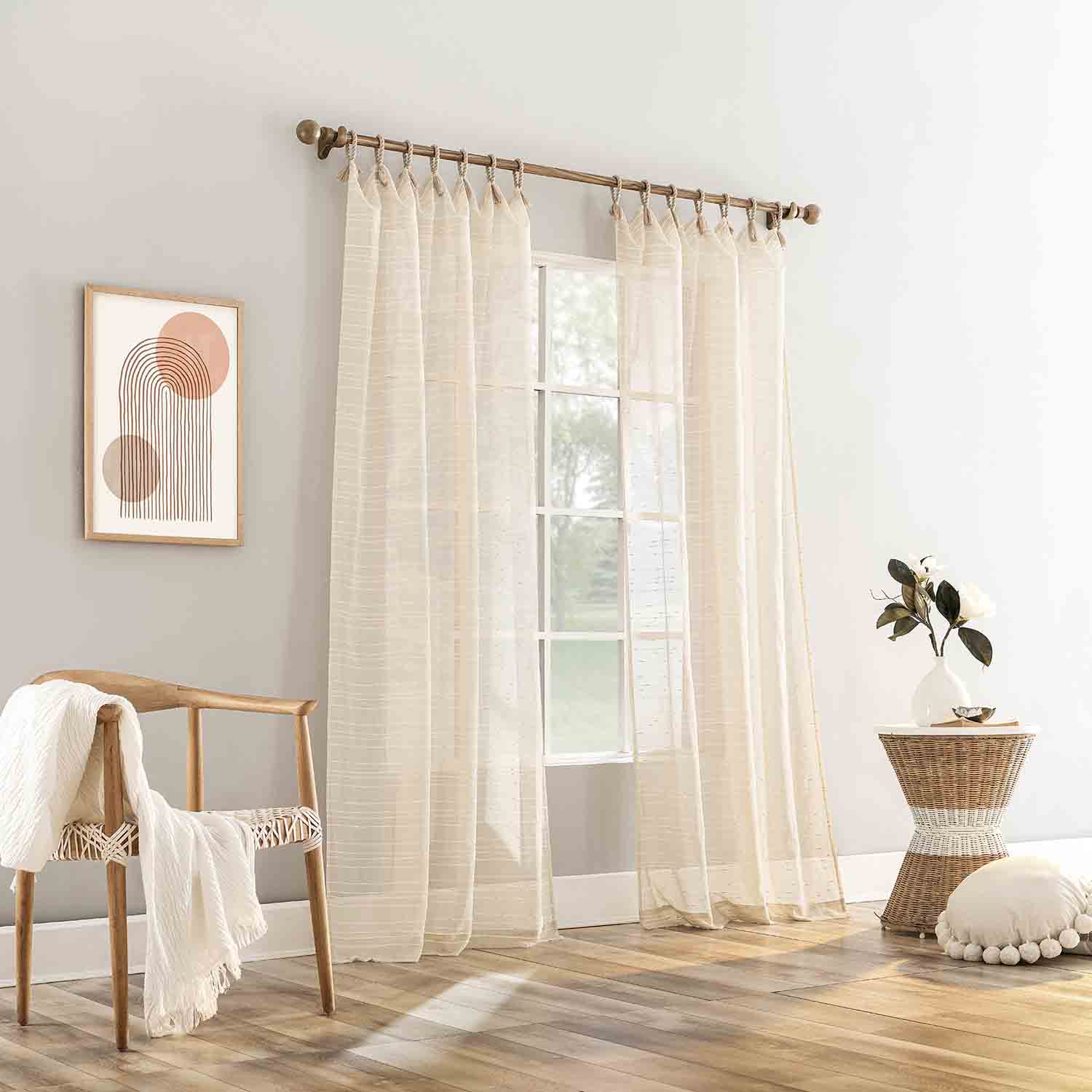 Augusta Linen Sheer Loop Tab Single Curtain Panel, 84"