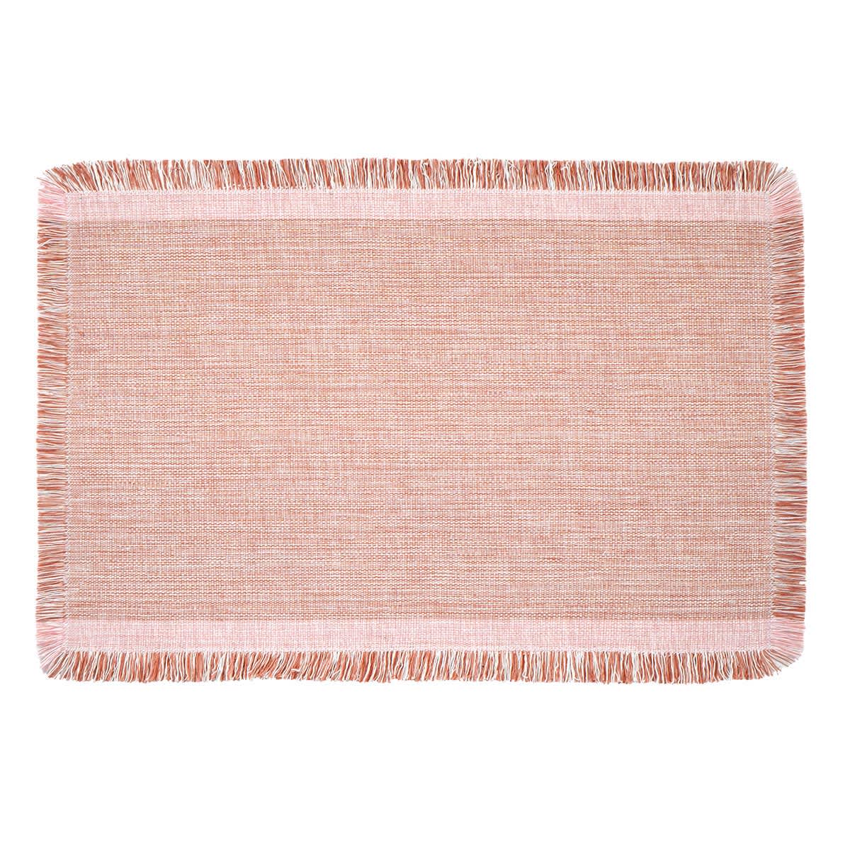 Set of 4 Pink & White Yarn Dyed Fringe Placemats, 13x19