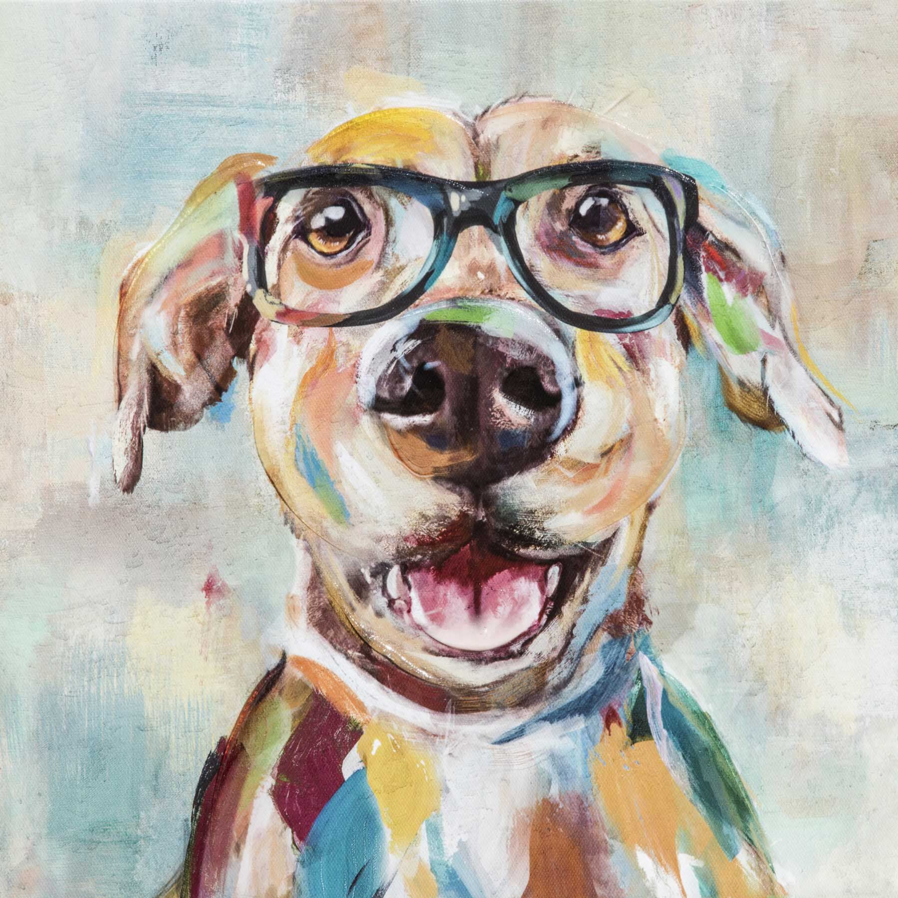 Dog with Glasses Canvas Wall Art, 12x16