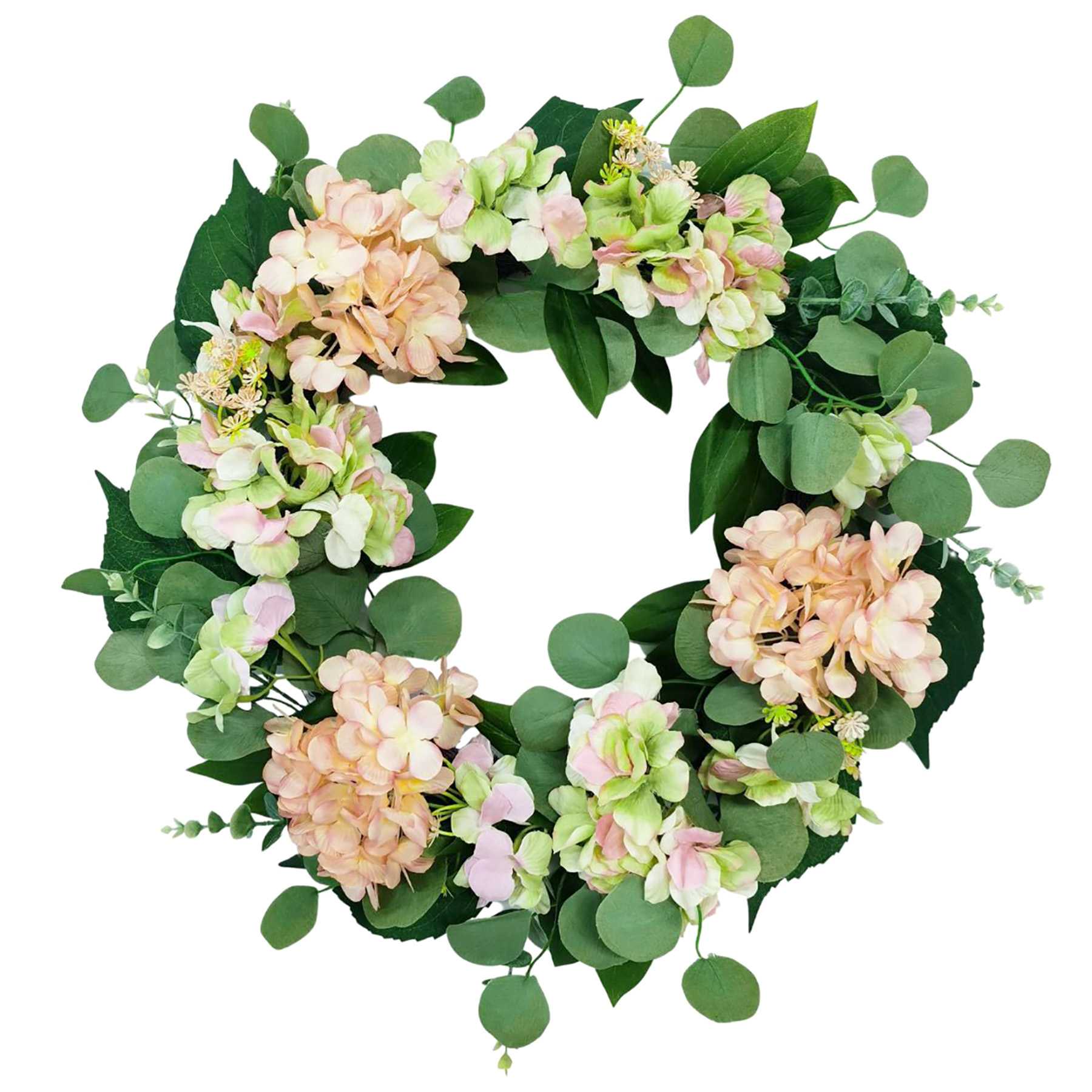 Green & Pink Hydrangea Wreath, 24"