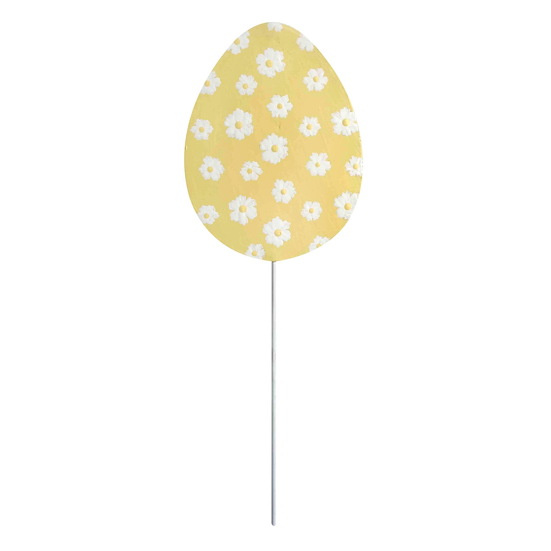 Honeybloom Yellow Printed Easter Egg Yard Pick, 5"