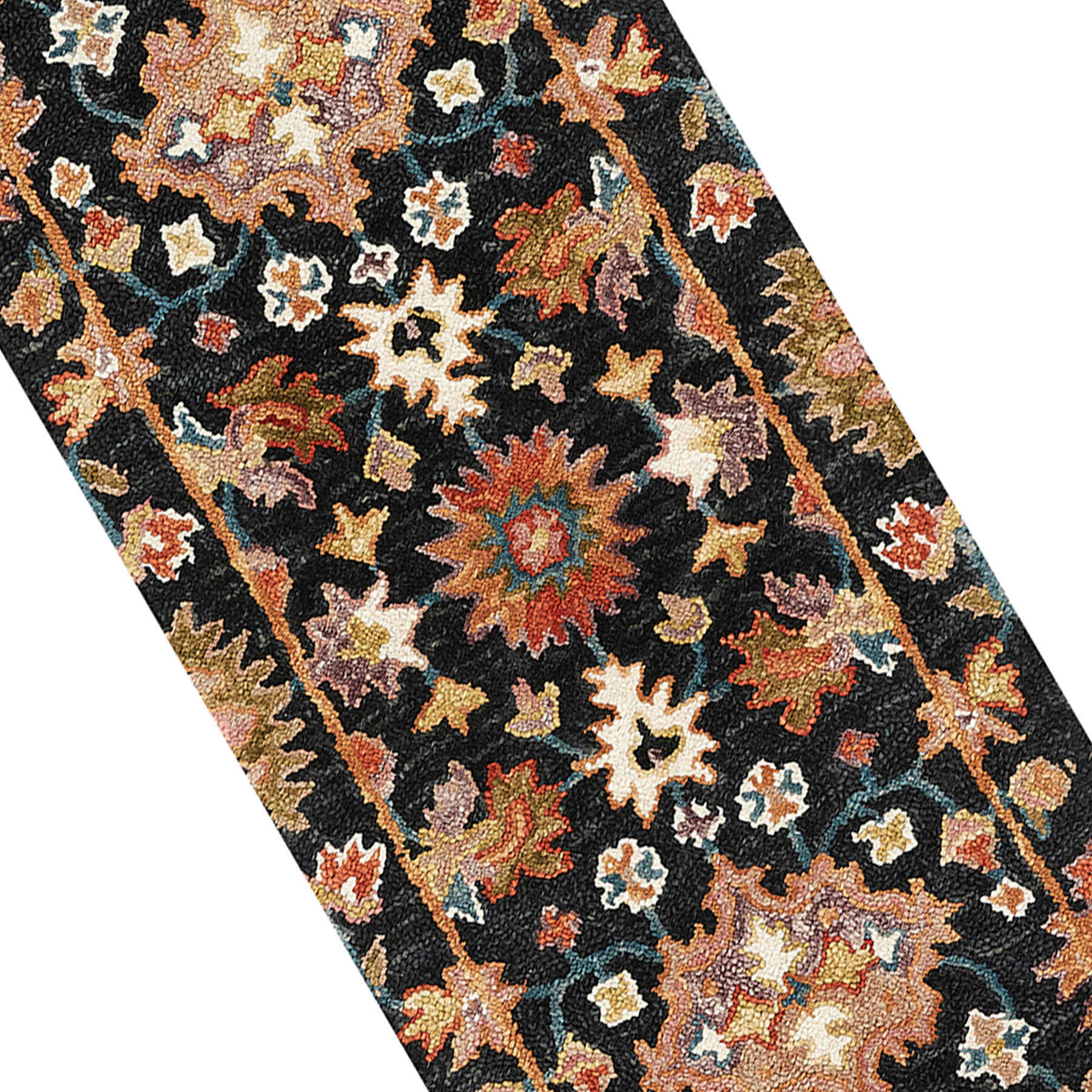 (A510) Pierce Black & Multicolor Floral Design Runner, 2x7