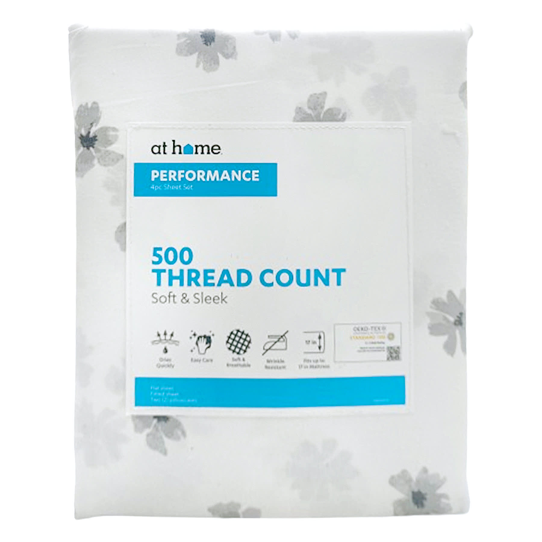 4-Piece White Floral Print Performance Sheet Set, Queen