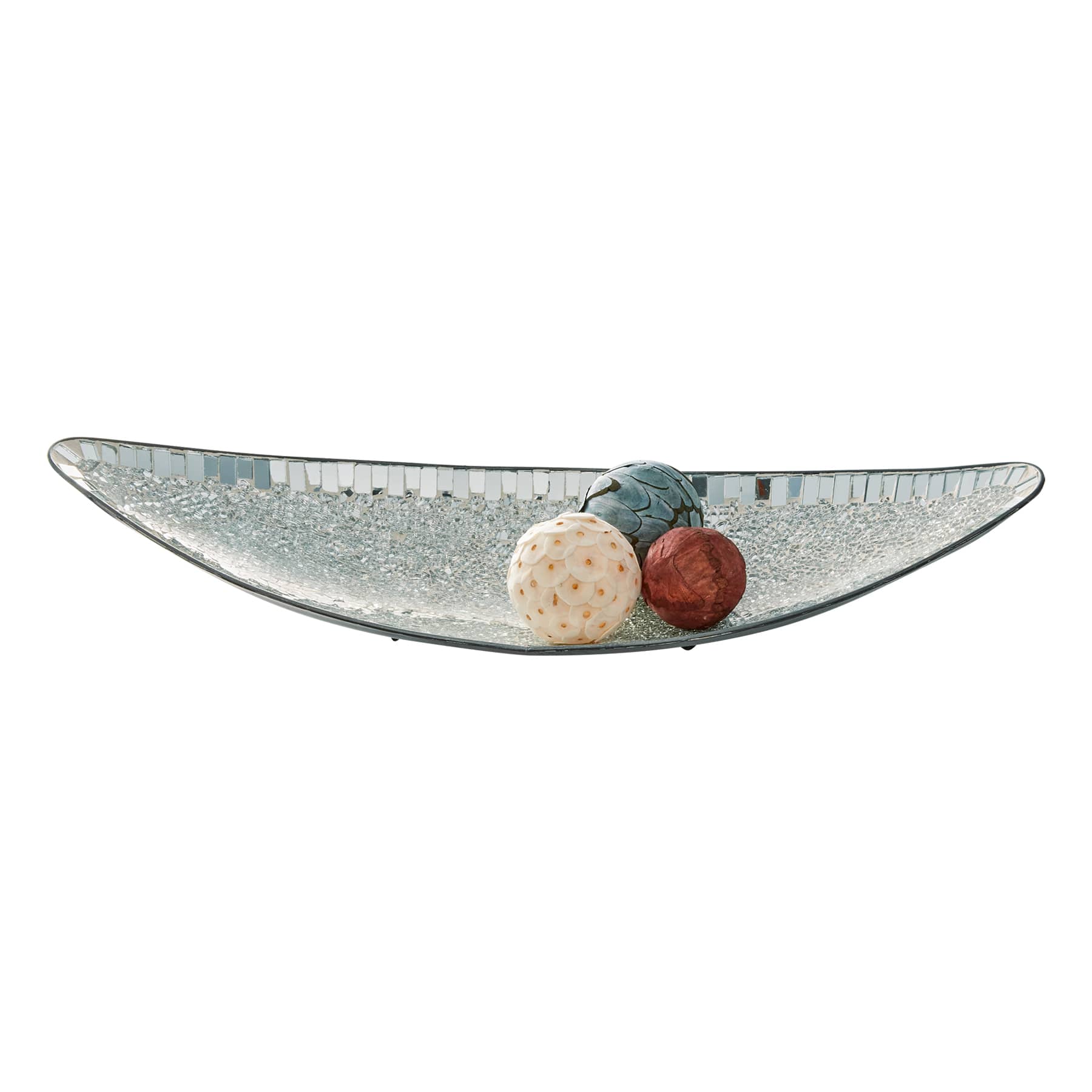 Metal Boat Tray with Crackled Mirror Glass, 23x8