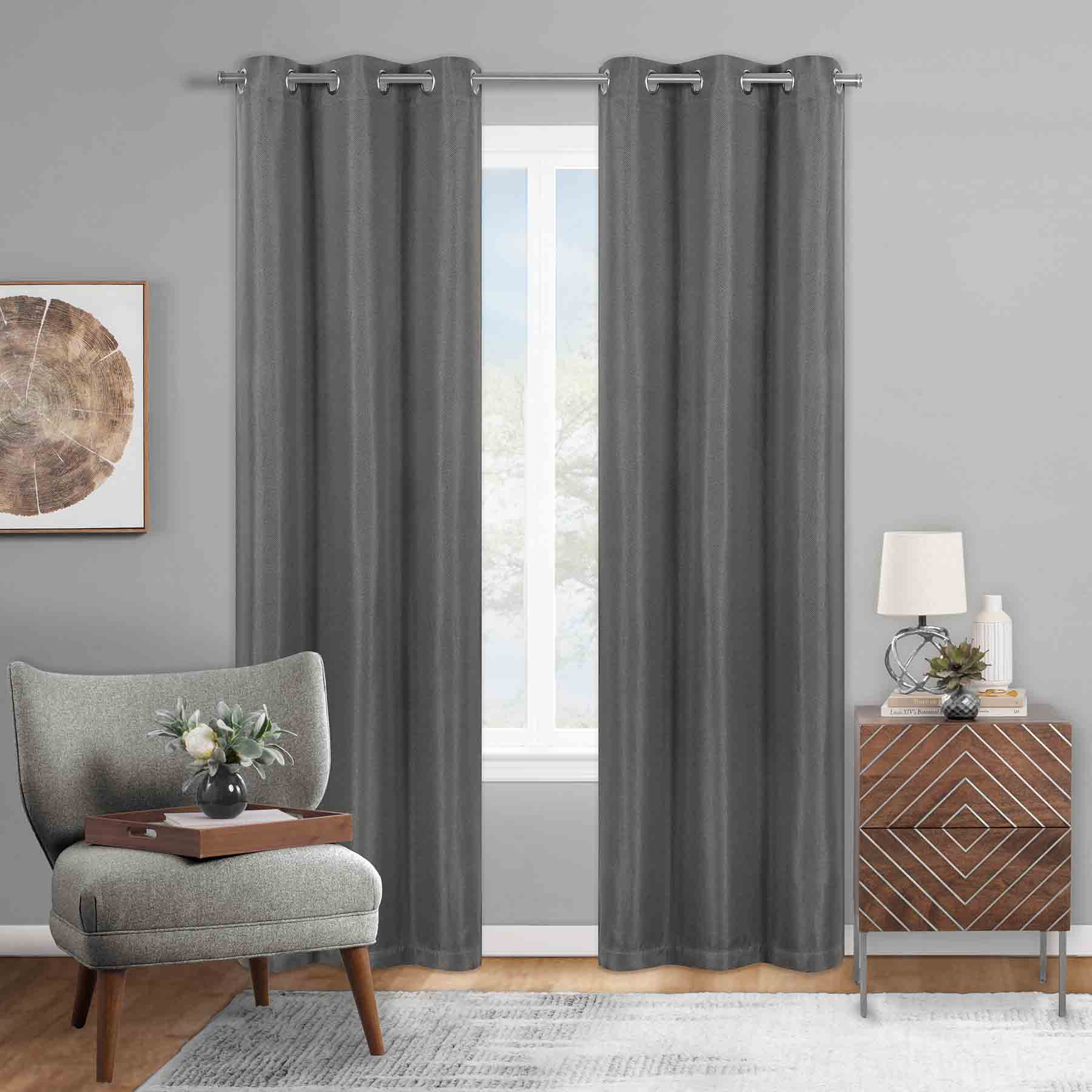 Platinum Grey Herringbone Blackout Curtain Panel, 95"