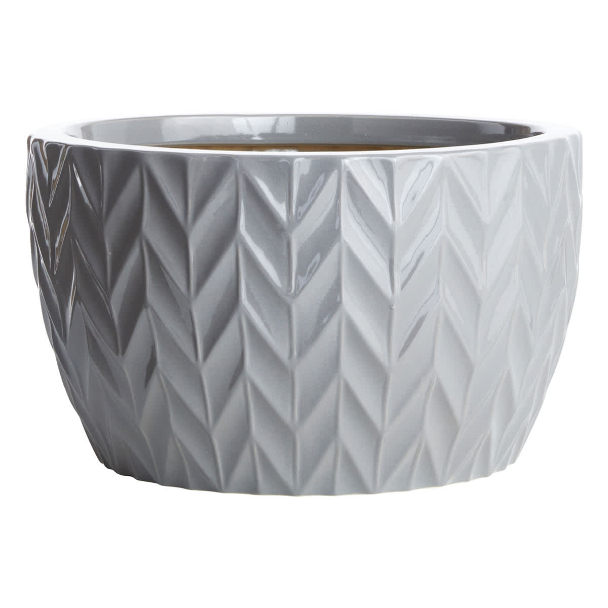 Crosby St. Grey Herringbone Ceramic Outdoor Planter, Large