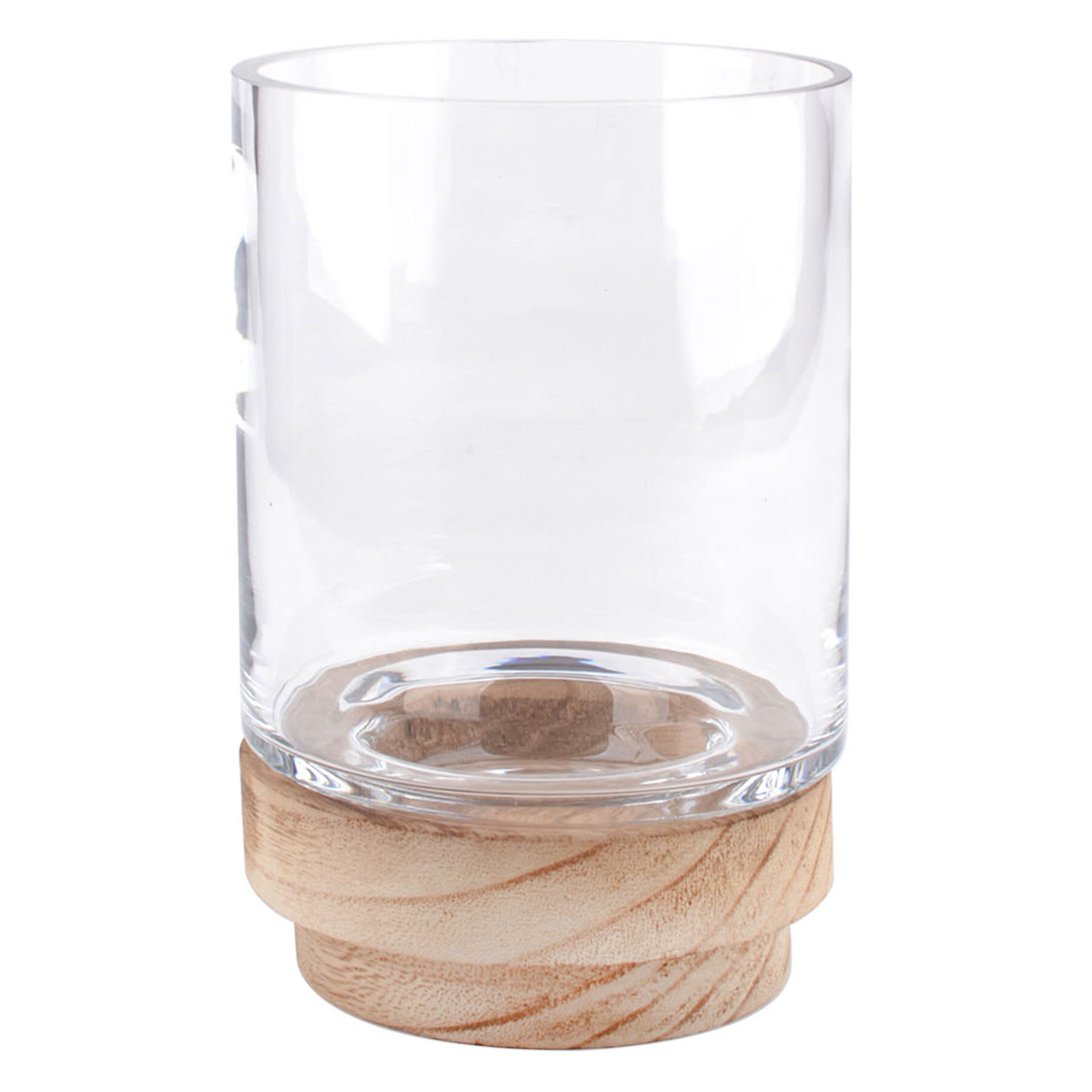 Honeybloom Clear Glass Hurricane with Wood Base, 5"