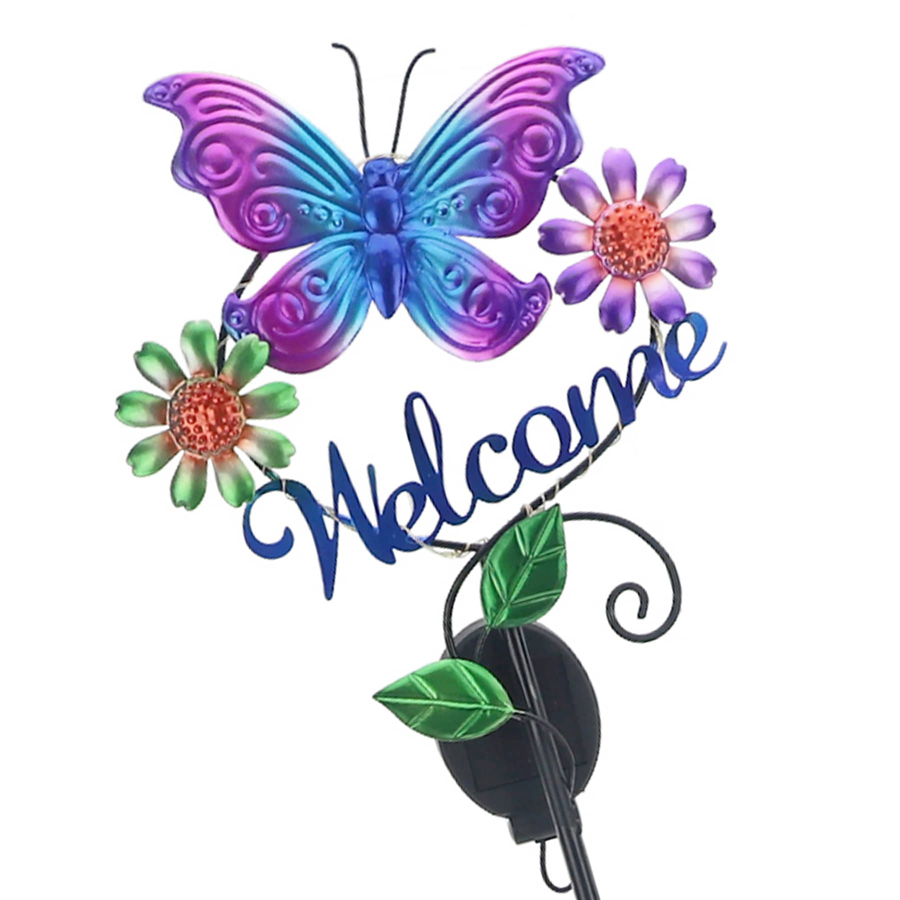 Welcome Butterfly Metal Solar Yard Stake, 36"