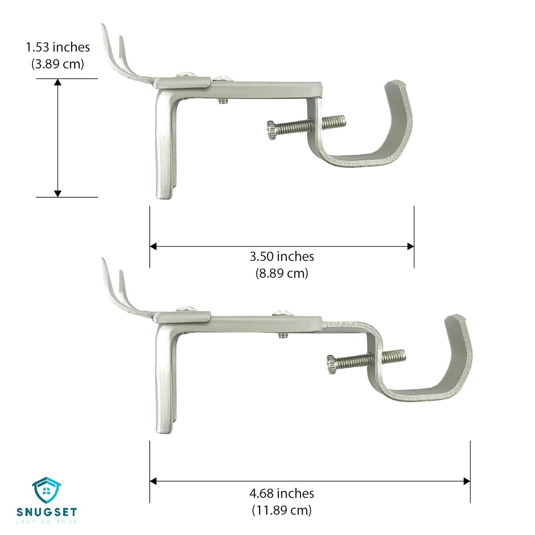 Snugset Set of 2 Adjustable Grey Metal Curtain Brackets