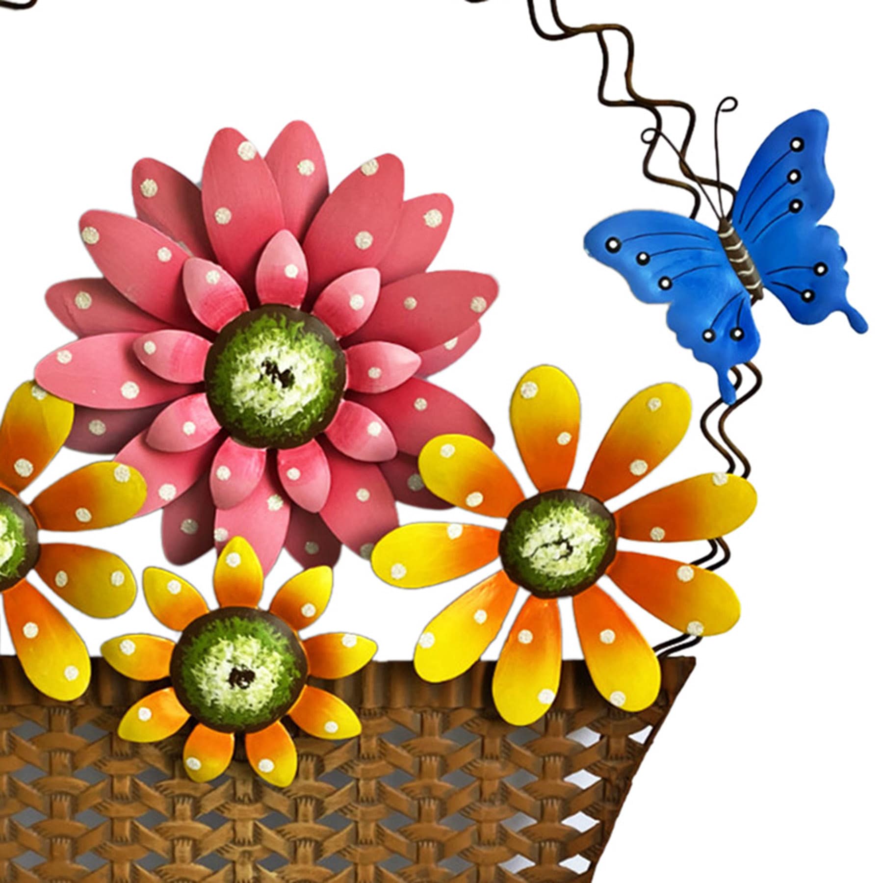 Multicolor Metal Flower Basket Yard Stake, 16.8"