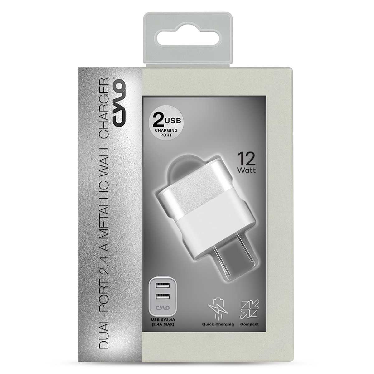 Dual-Port 2.4A Metallic Wall Charger Silver