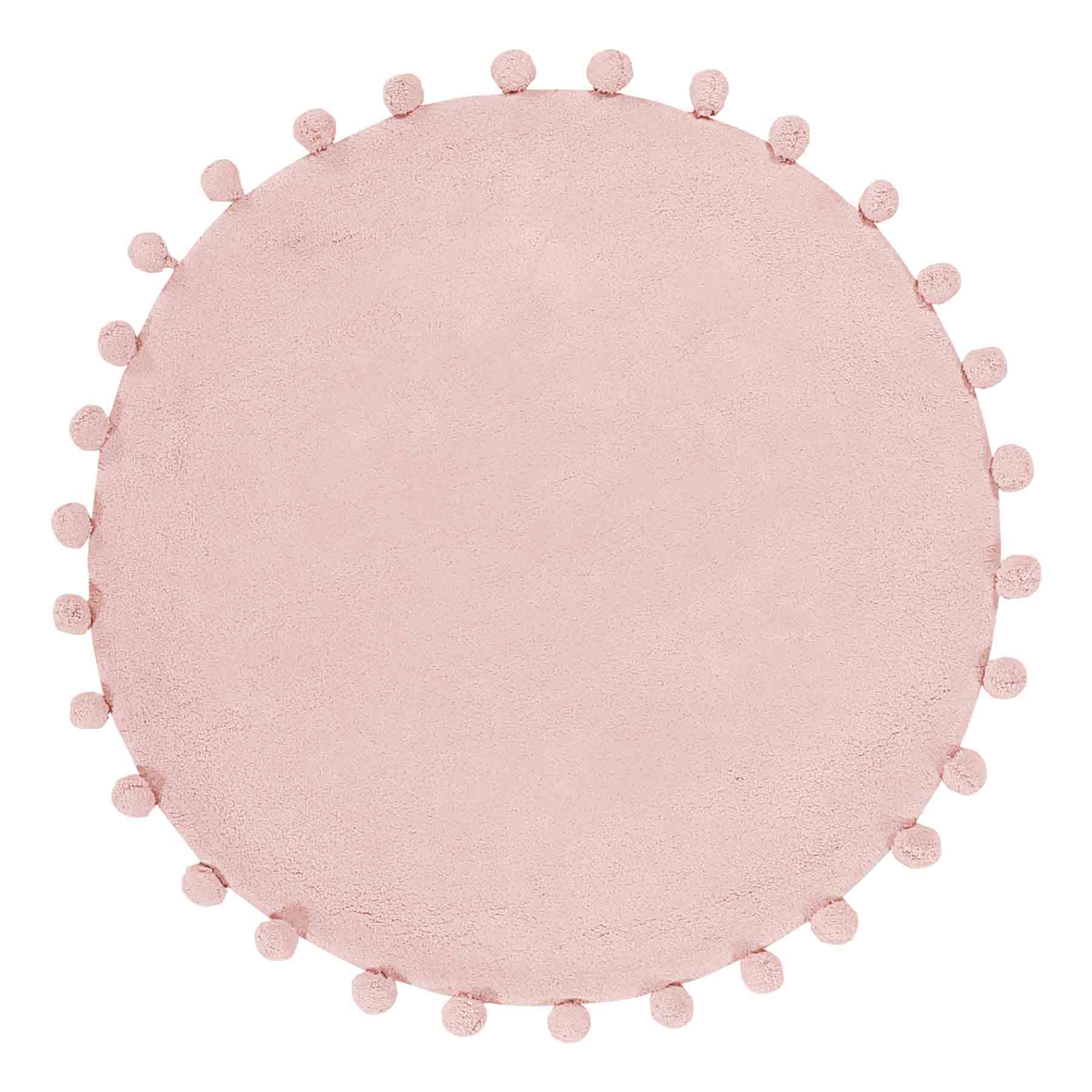 Tiny Dreamers Pink Round Pom-Pom Accent Rug, 3'