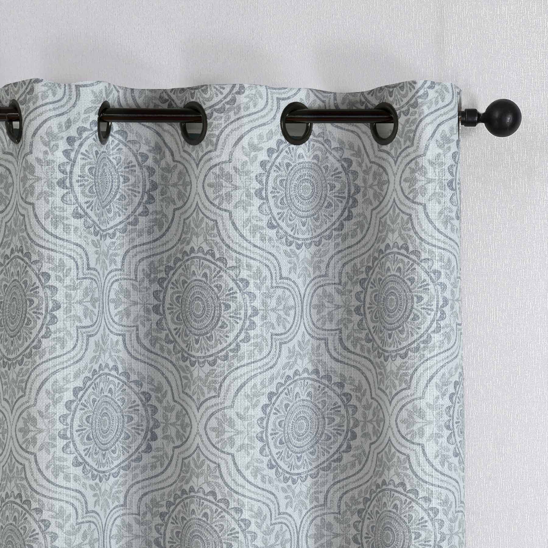 Grey Medallion Light Filtering Grommet Curtain Panel, 95"