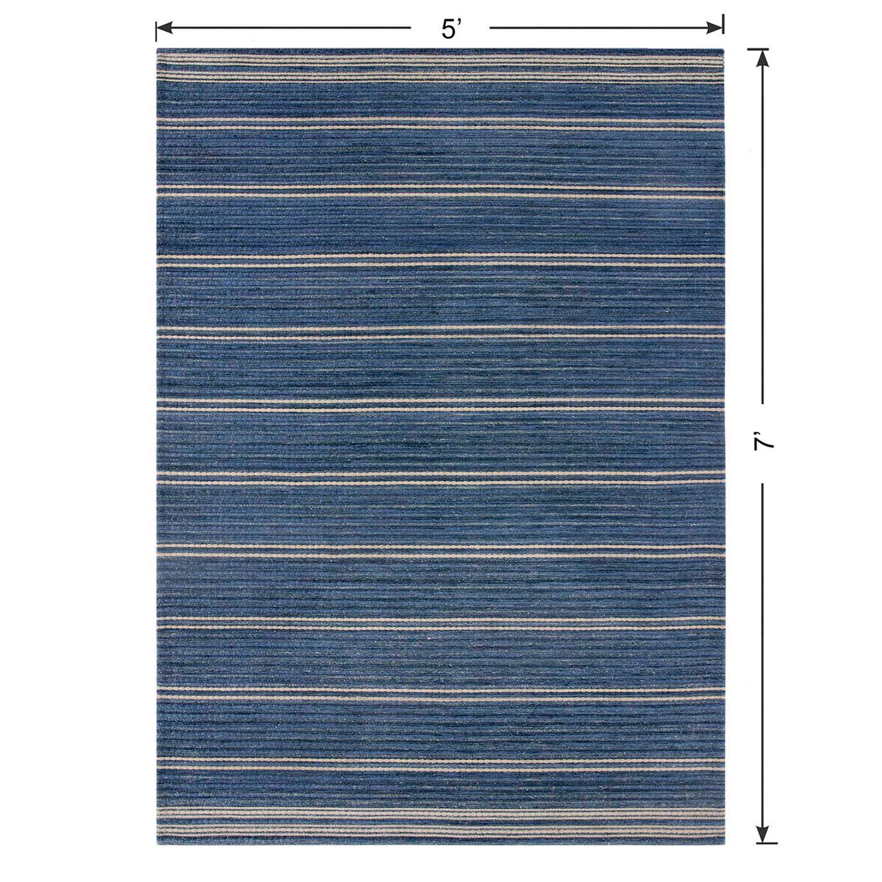 (B824) Ty Pennington Terrace Indigo Striped Flatweave Area Rug, 5x7