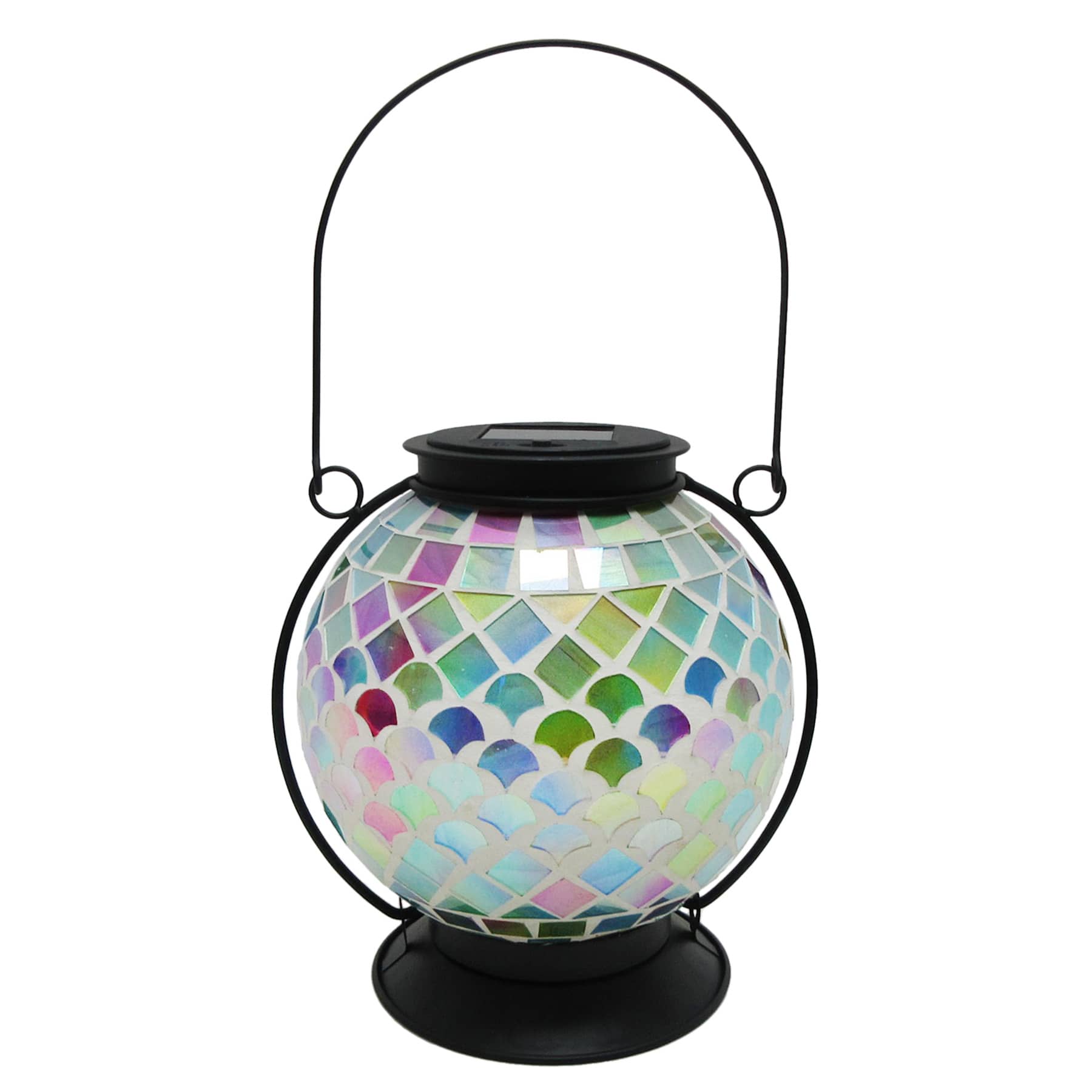 Iridescent Mosaic Glass Ball Solar Outdoor Lantern, 8"