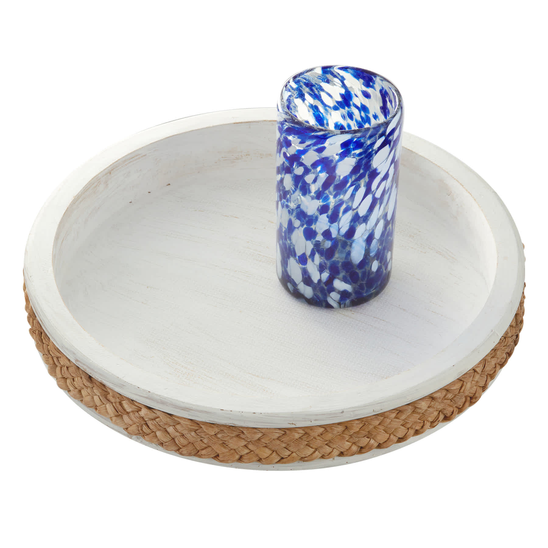 Whitewashed Round Wooden Decorative Tray, 13"
